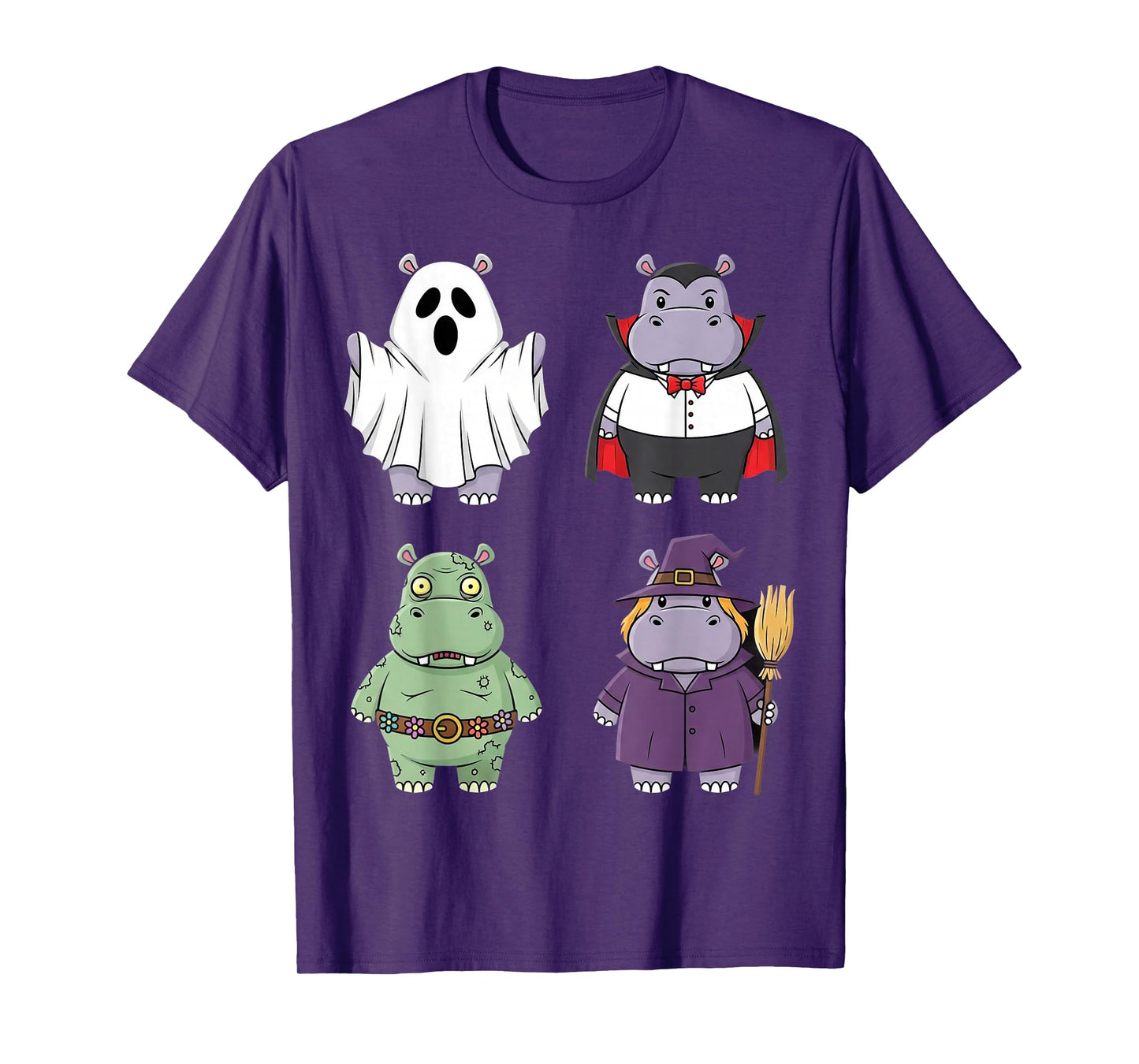 Funny Hippo Ghost Witch Zombie Halloween Costume Boys Girls T-Shirt