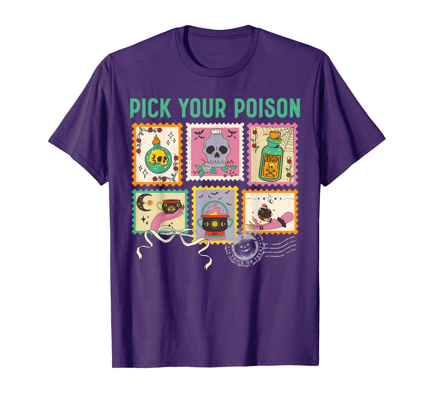 Pick Your Poison Vintage Spooky Season Halloween Stamps T-Shirt