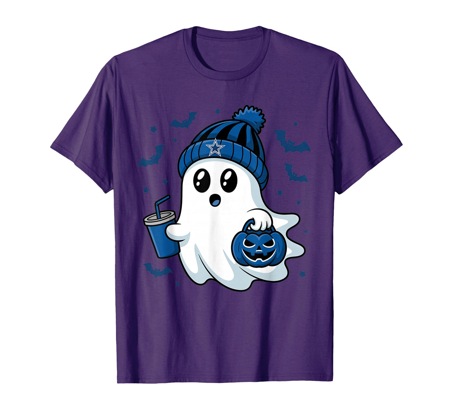 Vintage Dallas Ghost Cute Ghost Halloween Blue Pumpkin T-Shirt