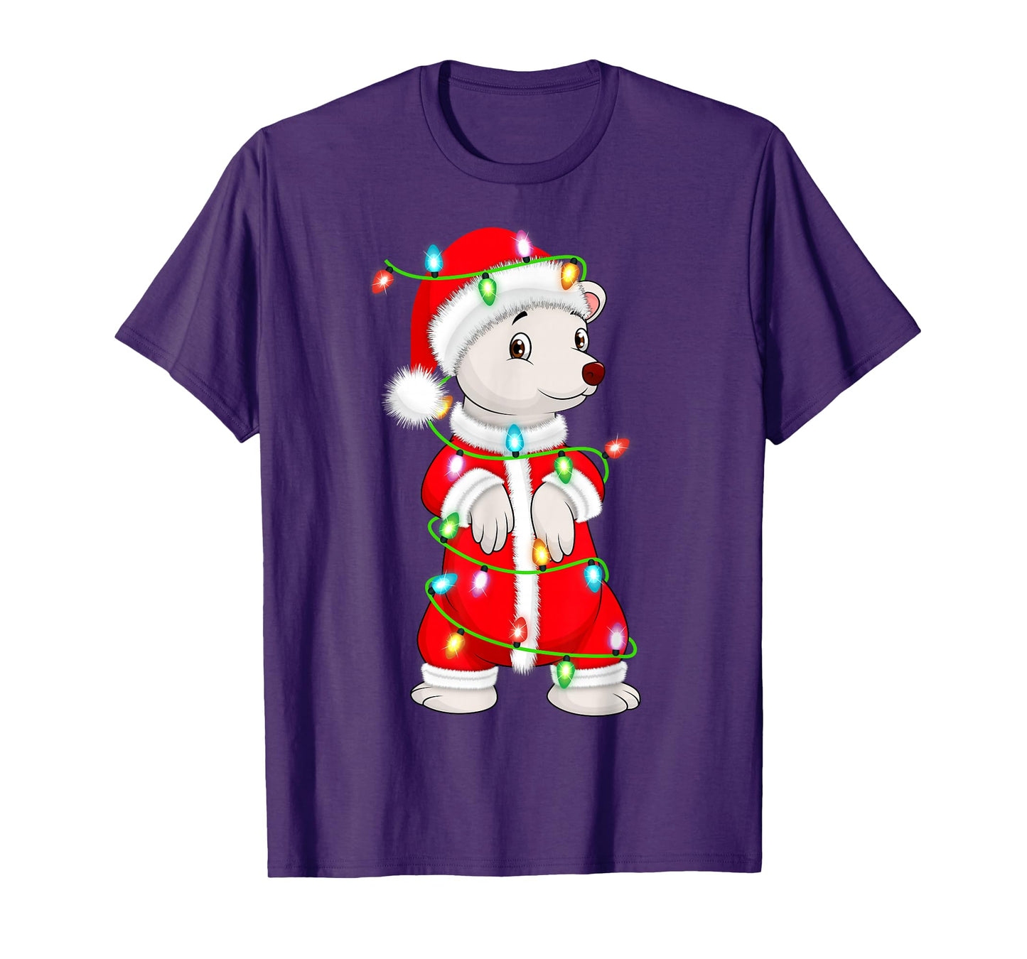 Polar Bear Christmas Lights Santa Costume Cute Animal Xmas T-Shirt