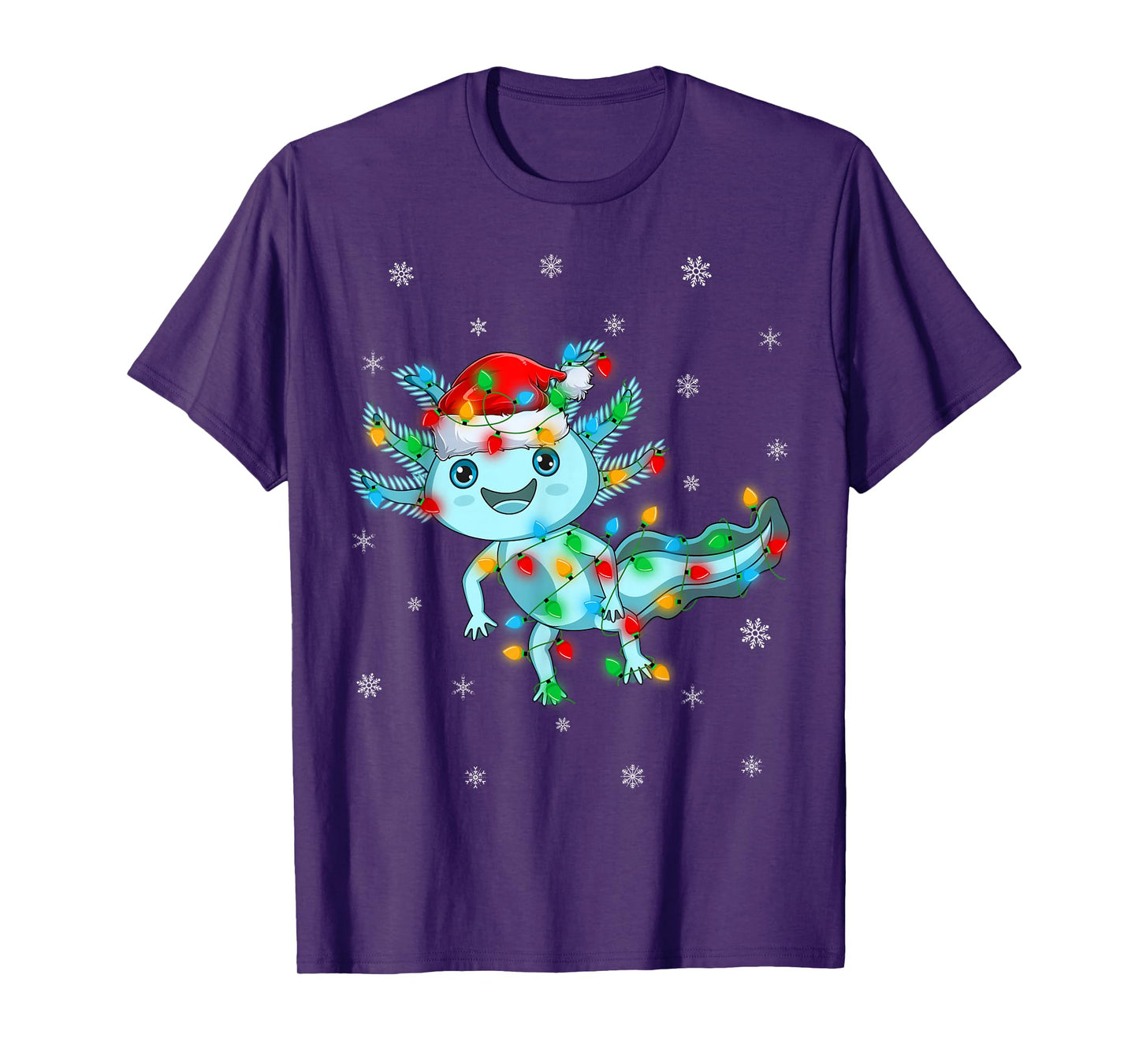 Axolotl Christmas Lights Santa Hat Cute Axolotl Xmas T-Shirt