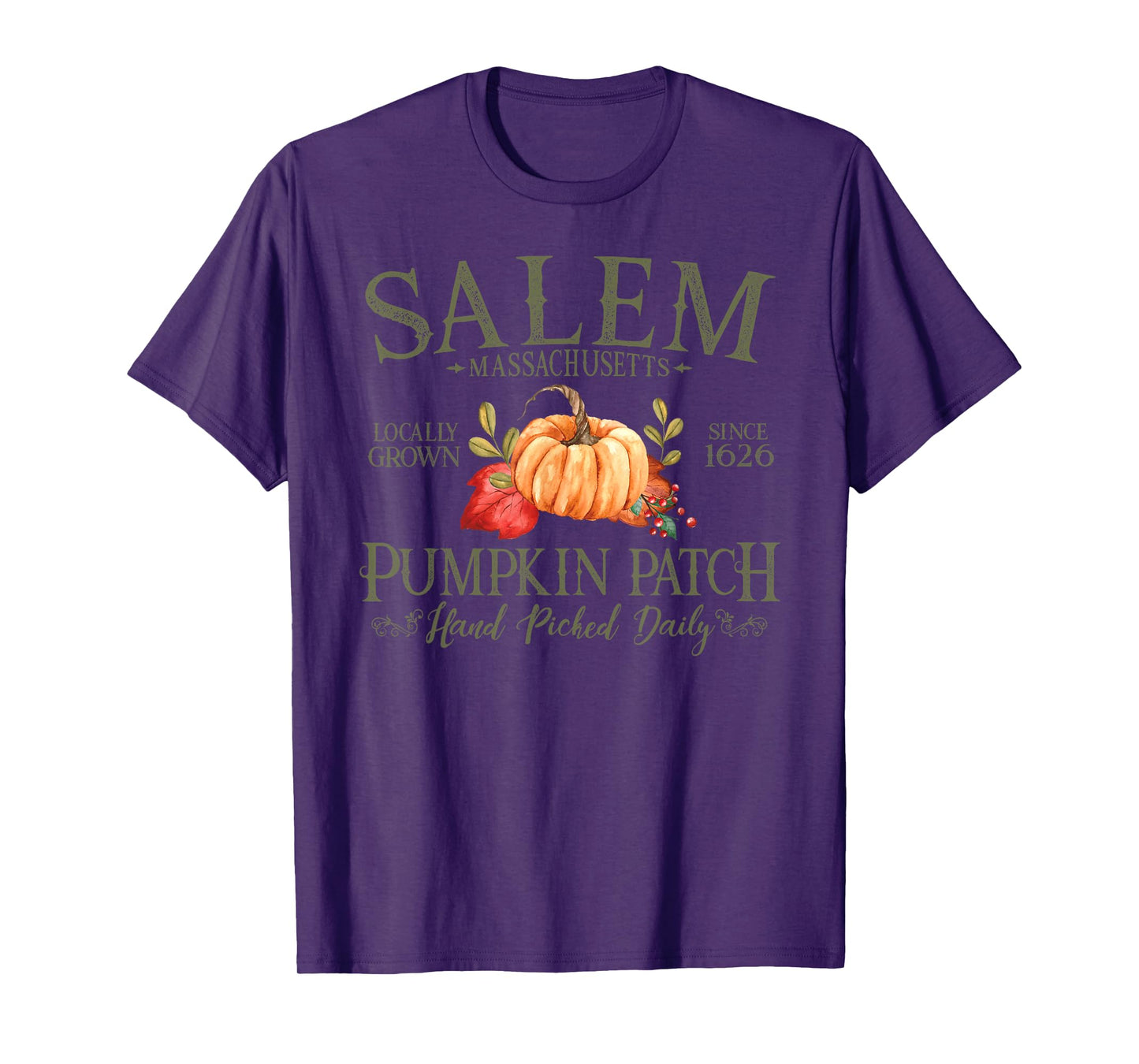 Salem Massachusetts Pumpkin Patch Fall Olive Letters T-Shirt