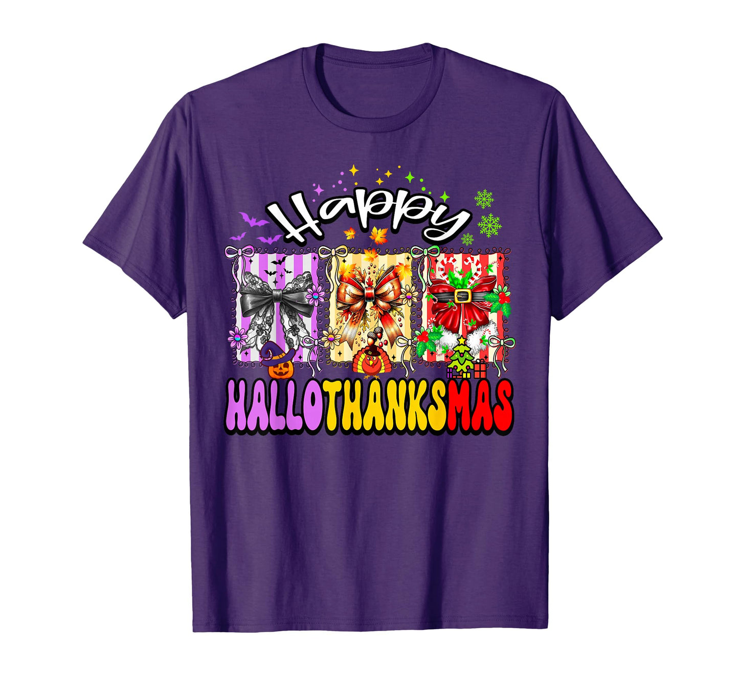 Happy Hallothanksmas Coquette Bow Halloween Thanksgiving T-Shirt