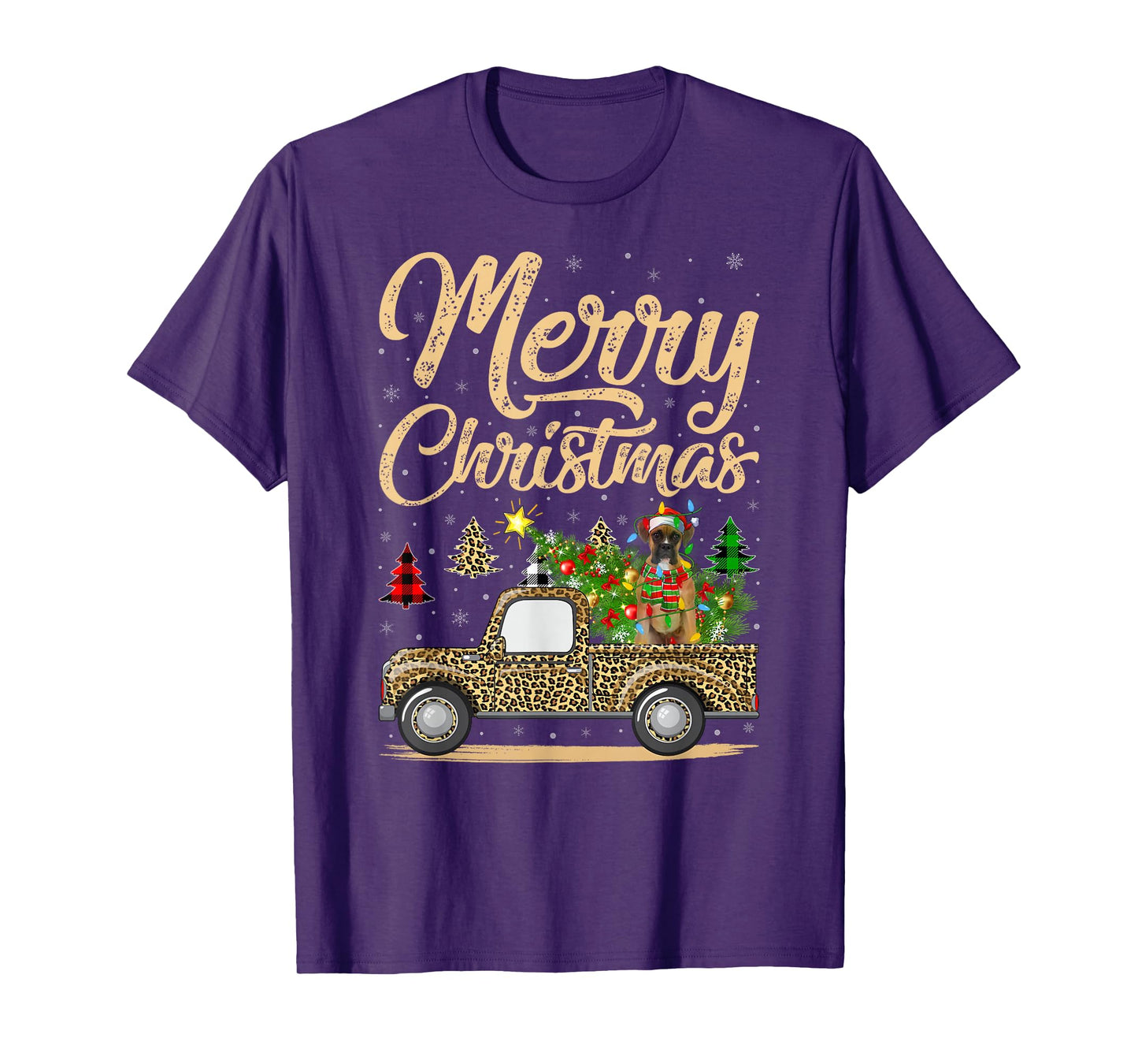 Boxer Dog Christmas Tree Leopard Truck Dog Christmas Xmas T-Shirt