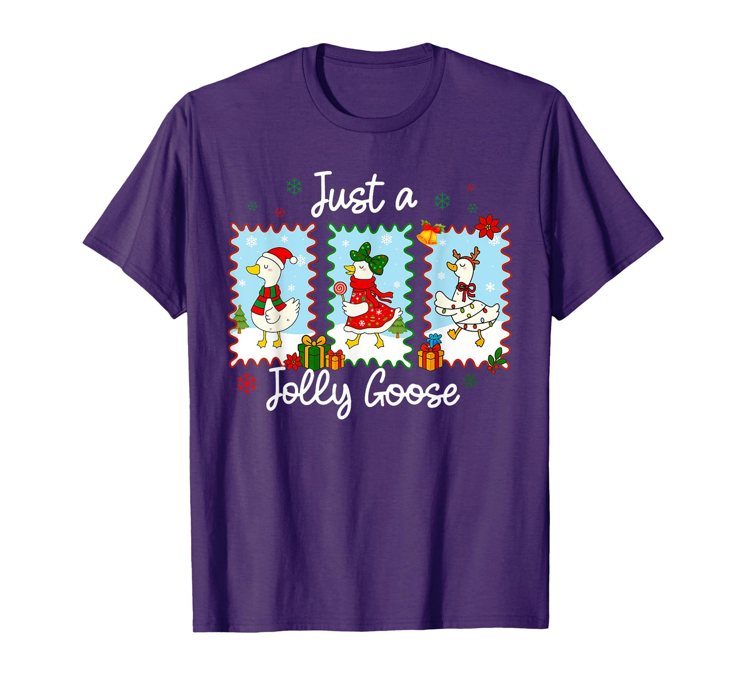 Just A Jolly Goose Funny Goose Santa Reindeer Cute Christmas T-Shirt
