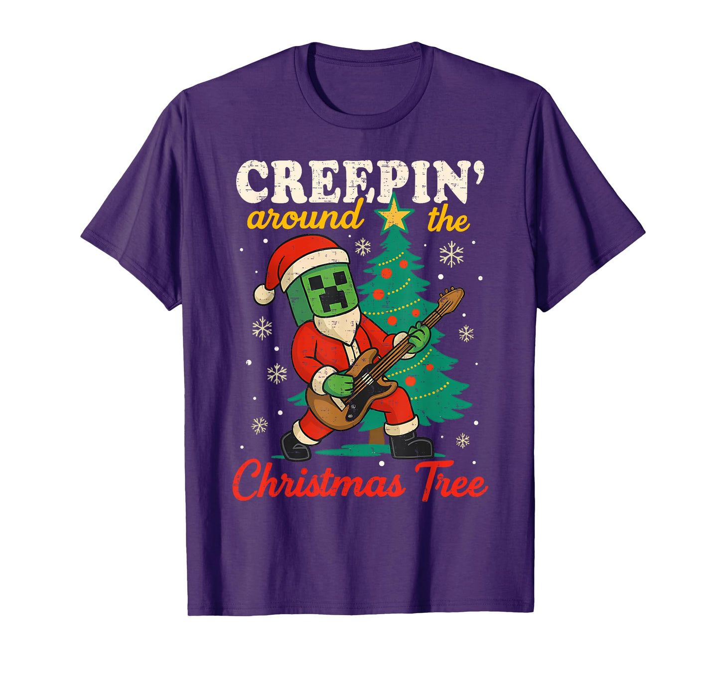 Funny Christmas Santa Rock Creepin Around The Christmas Tree T-Shirt
