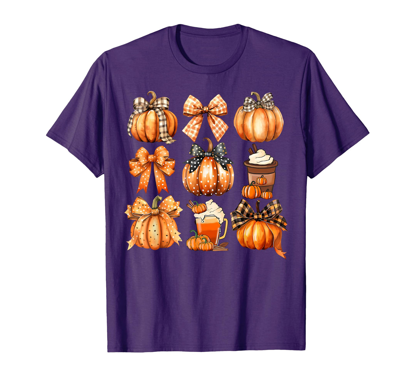 Retro Thanksgiving Pumpkin Coquette Bow Pumpkin Spice Plaid T-Shirt