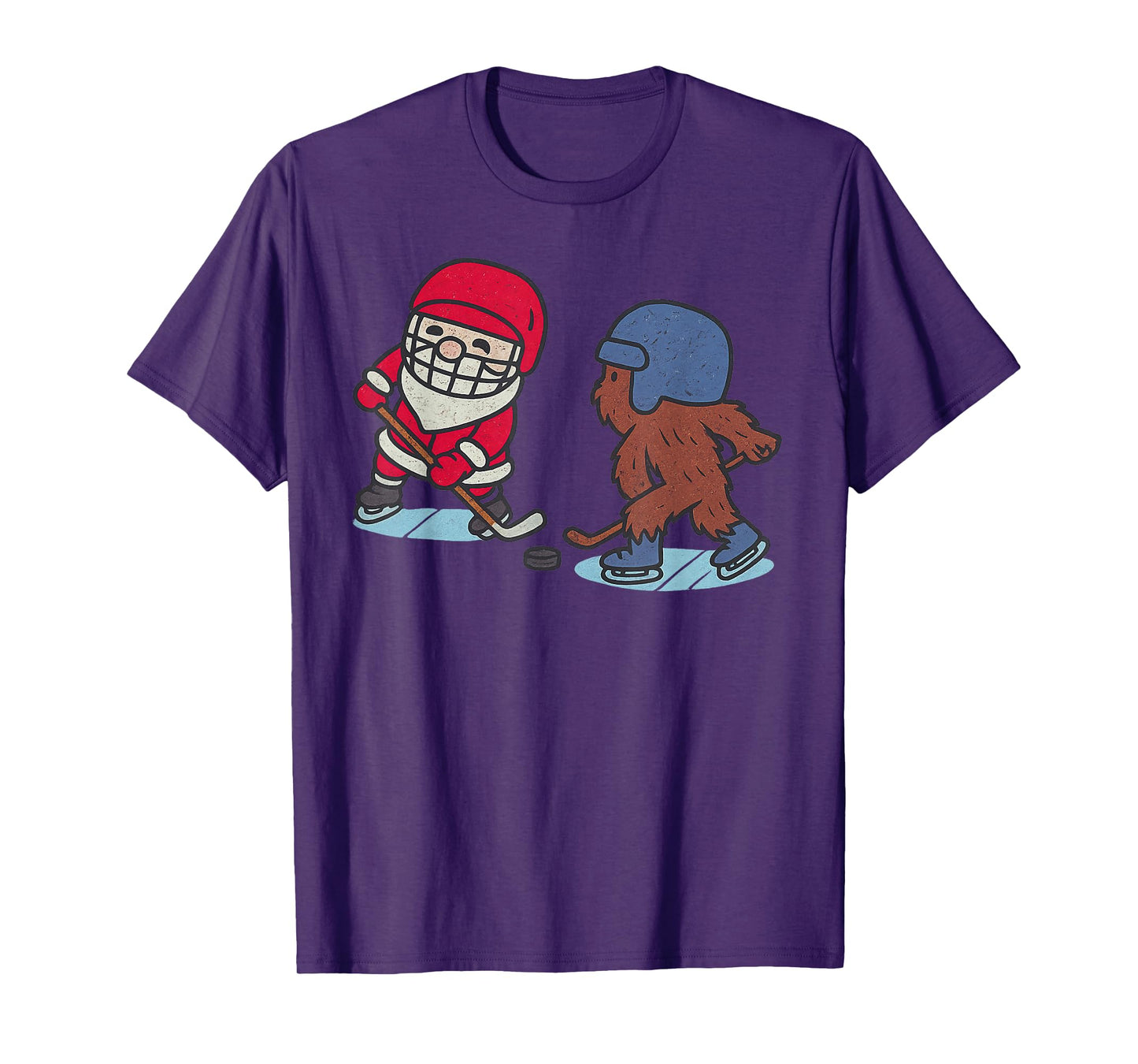 Santa Sasquatch Playing Ice Hockey Christmas Funny Xmas T-Shirt