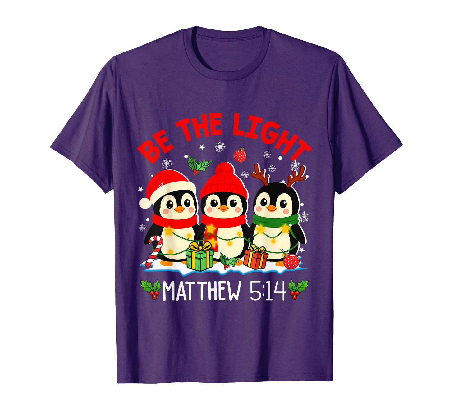 Be Light Christian Merry Christmas Penguin Jesus Women Kids T-Shirt