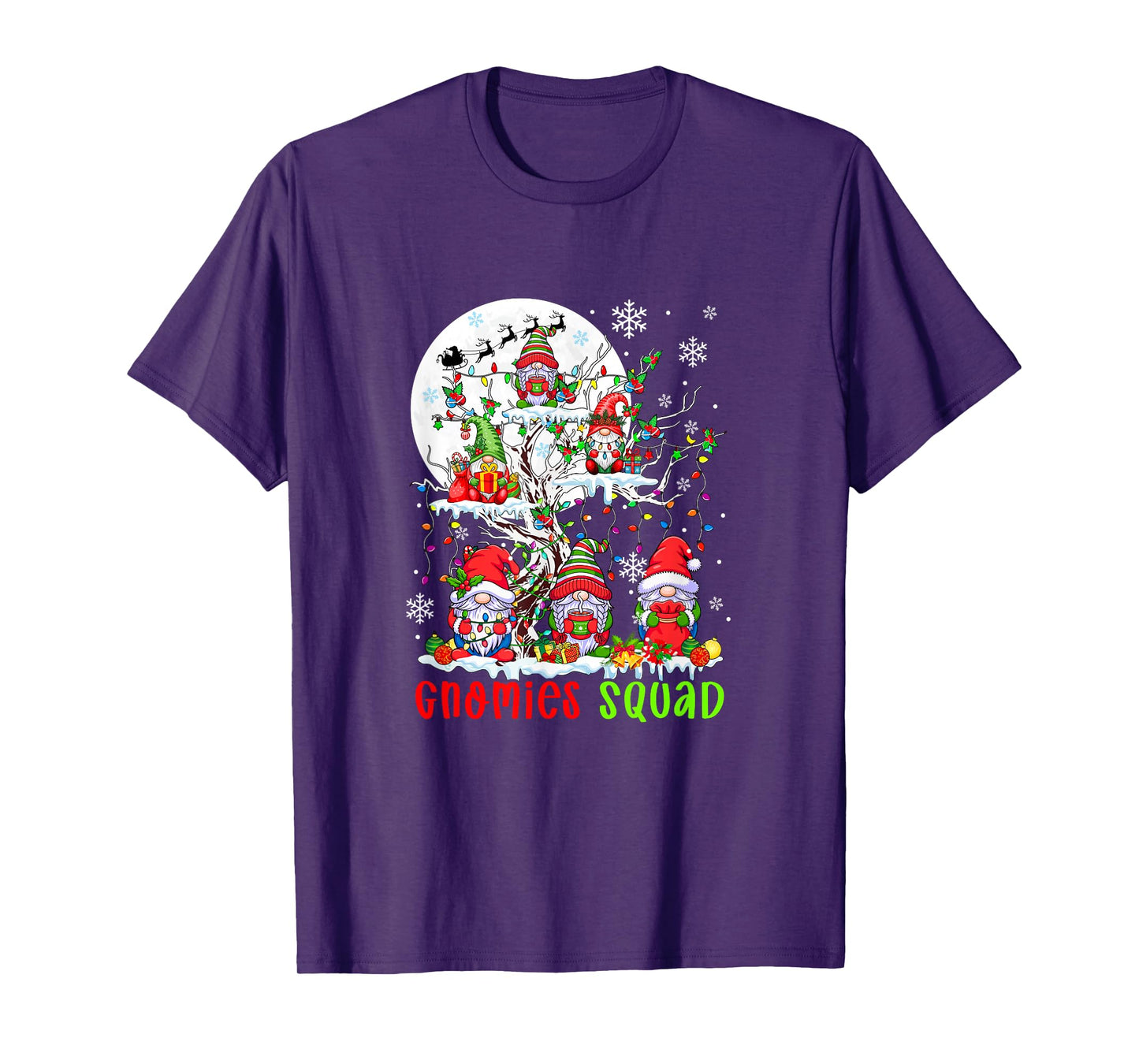 Gnomies Squad Christmas Group Gnomes On Tree Colorful Lights T-Shirt