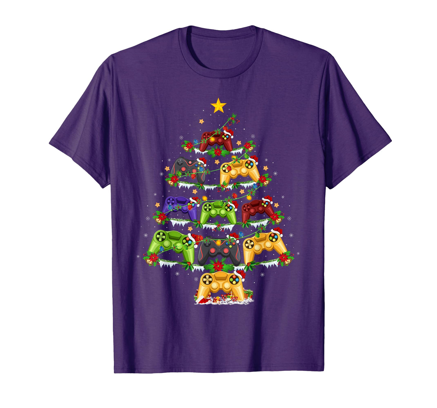 Video Game Controller Christmas Tree Lights Funny Gamer Xmas T-Shirt
