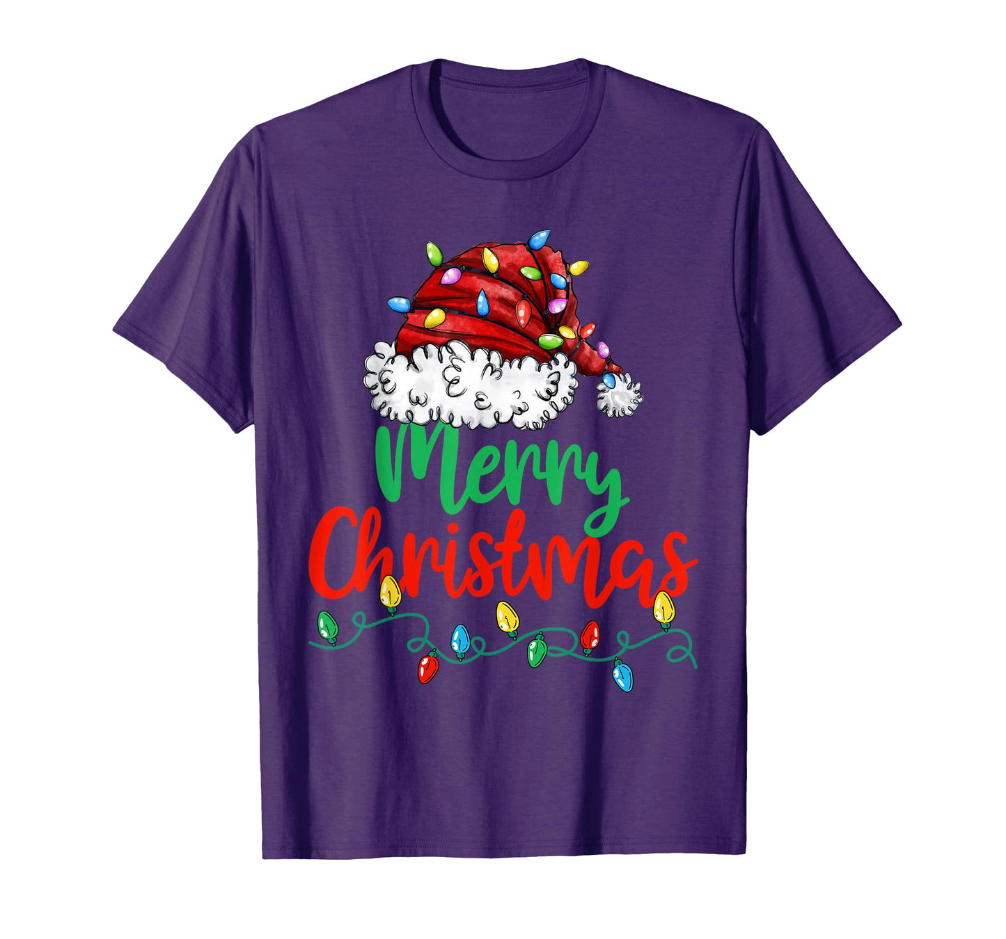 Merry Christmas Lights Santa Hat Xmas Family Men Women T-Shirt