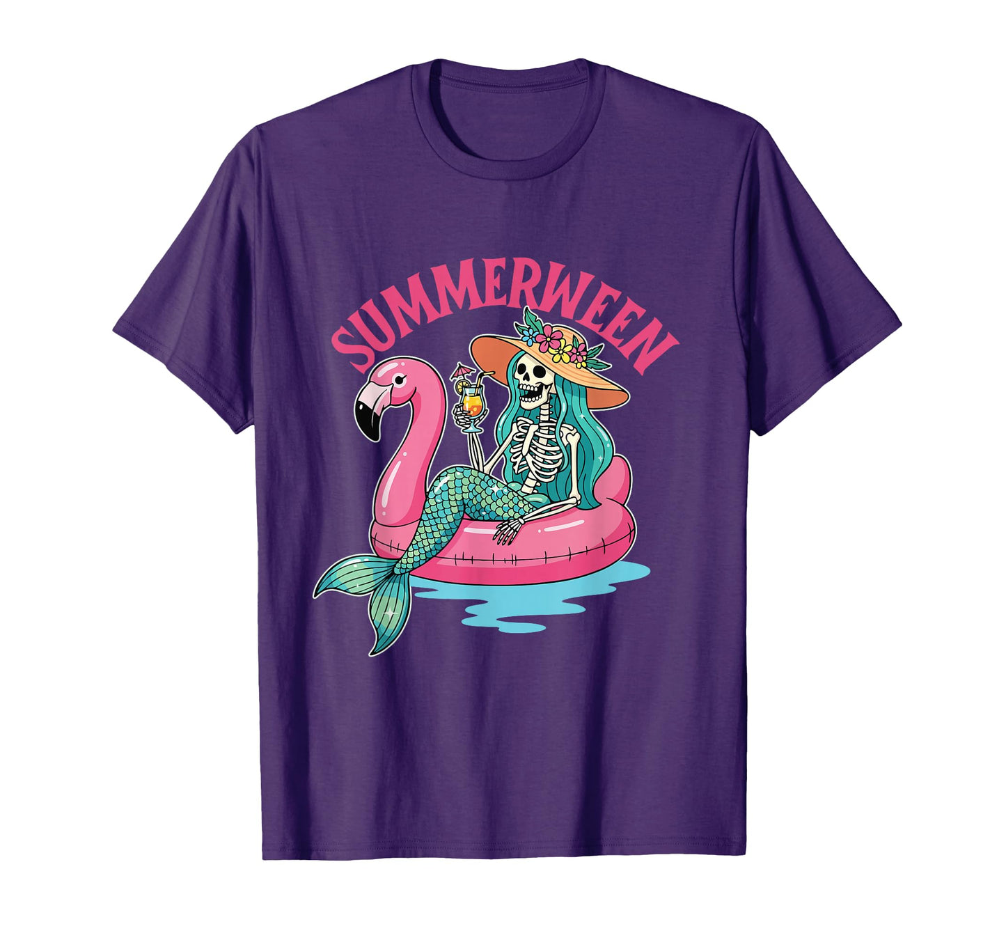 Summerween - Mermaid Skeleton Spooky Halloween Costume T-Shirt