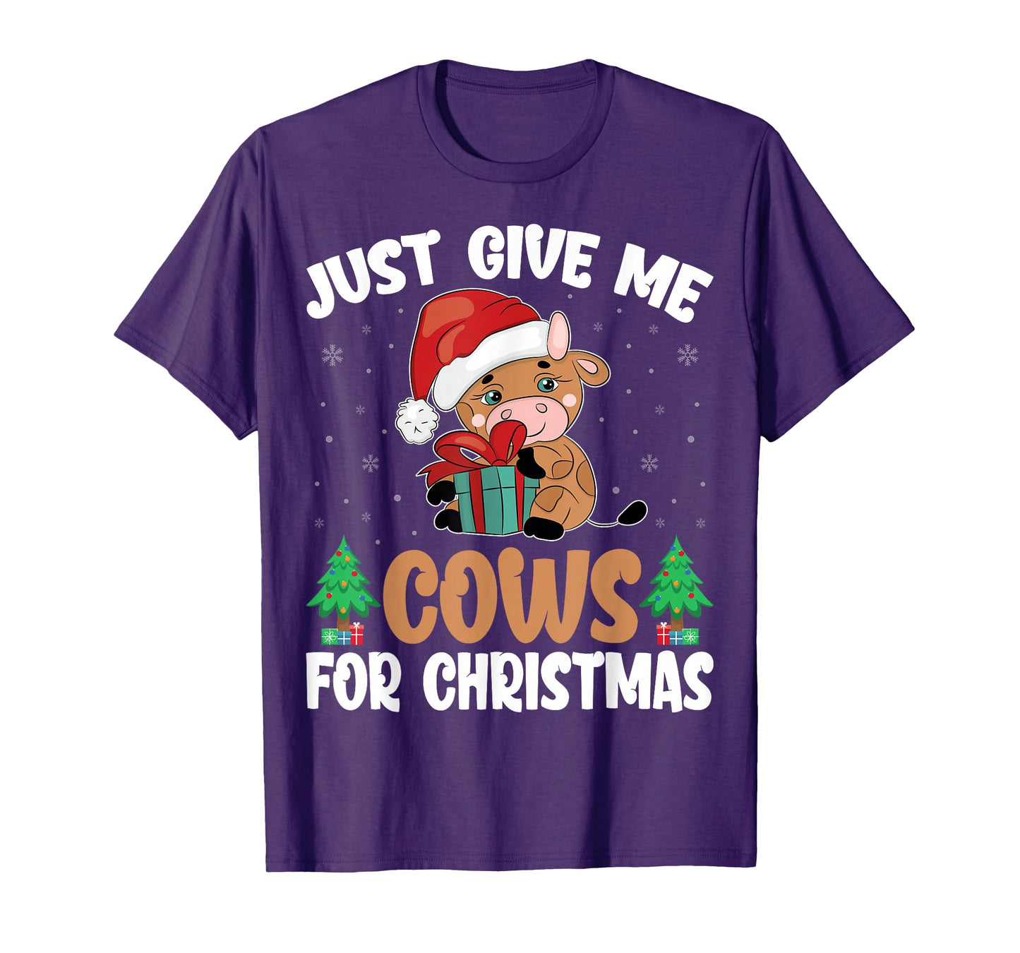 Just Give Me Cows for Christmas Santa Hat Cow Lover Farmer T-Shirt