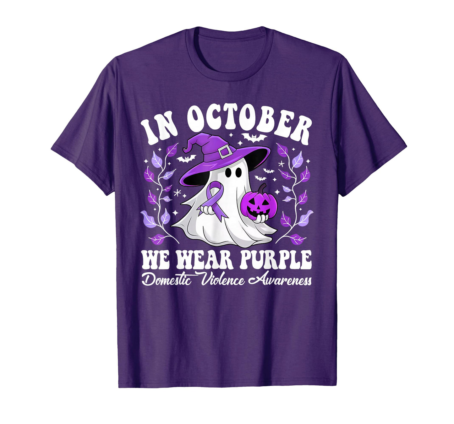 in October We Wear Purple Ghost Domestic Violence Awareness T-Shirt