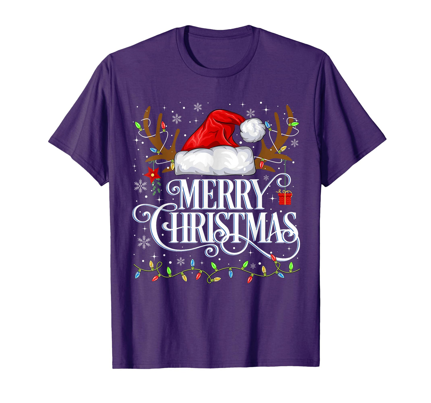 Merry Christmas Xmas Lights Santa Pajamas Snowflake Holiday T-Shirt