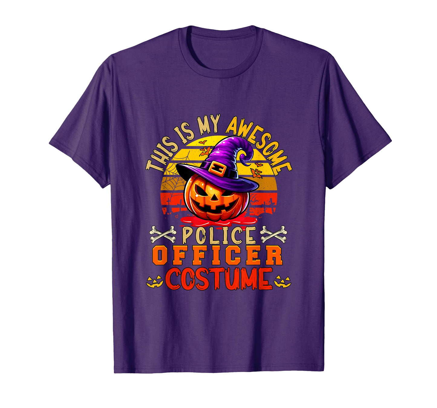 Vintage My Awesome Police Officer Costume Carved Pumpkin T-Shirt
