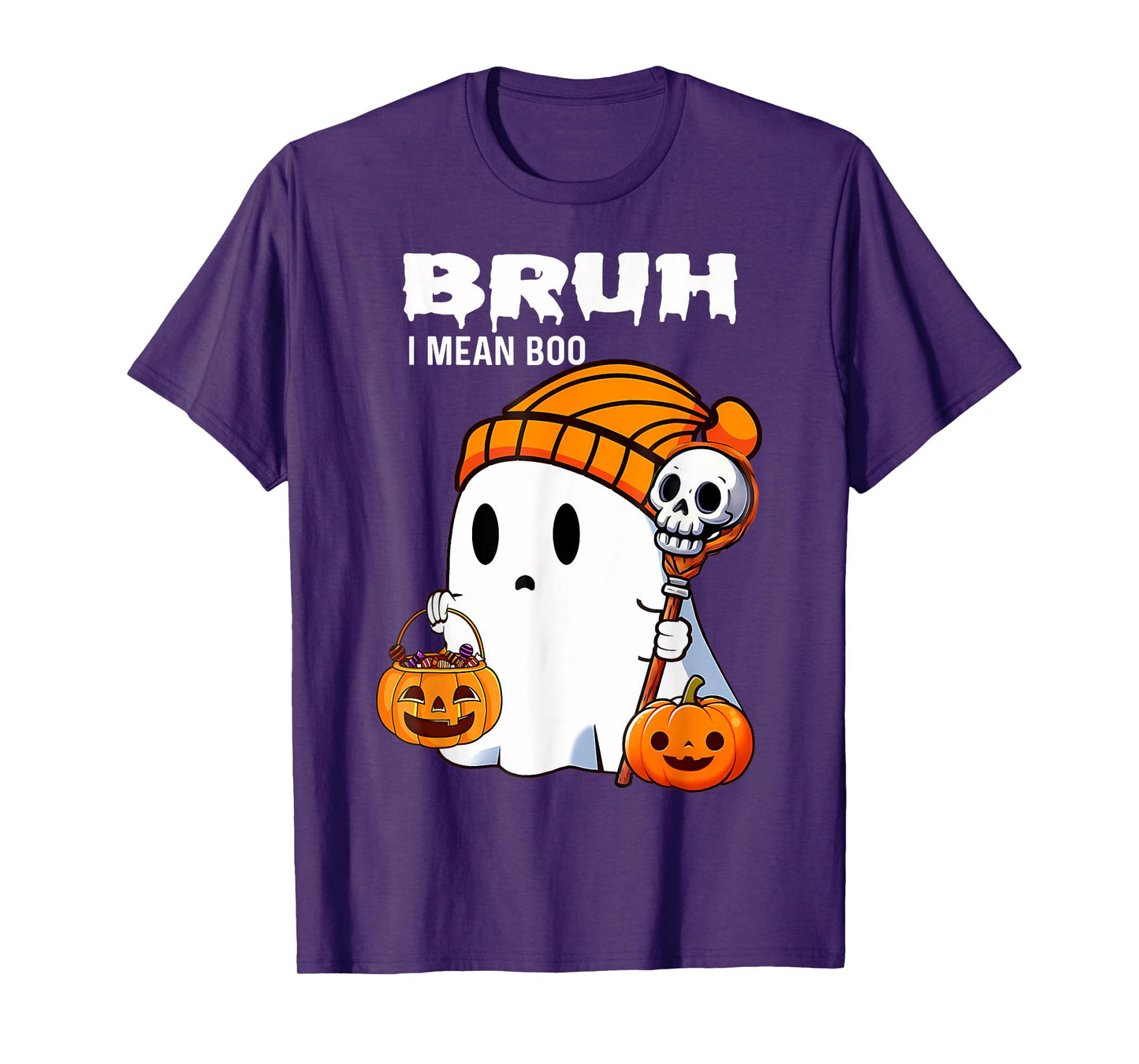 Halloween Bruh Ghost Boo Skull Pumpkin Boys Kids Men T-Shirt