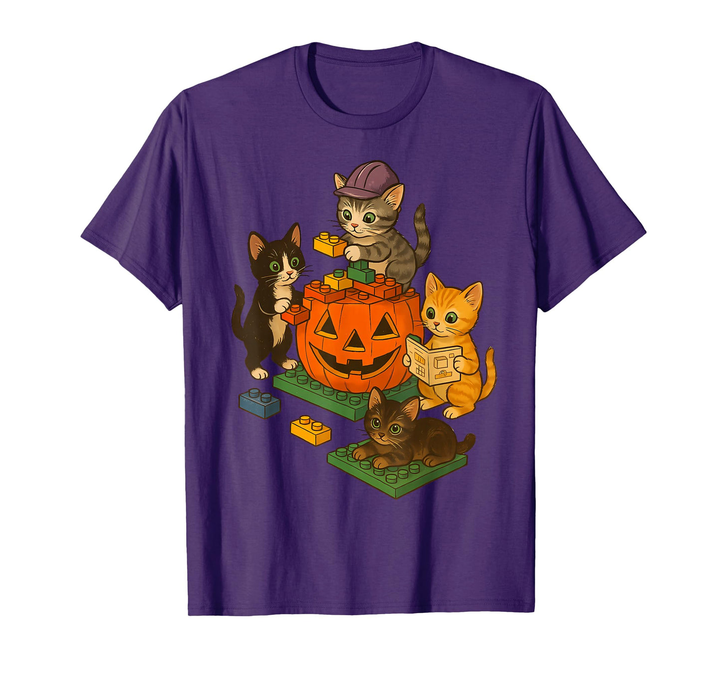 Cute Cat Pumpkin Master Builder Halloween Spooky Season T-Shirt