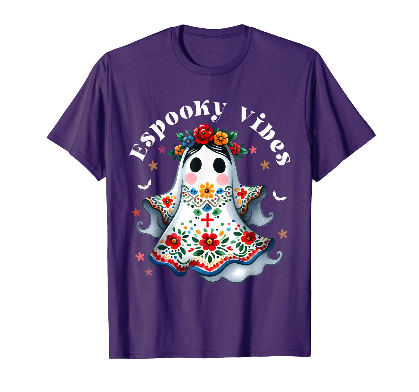 Espooky Vibes Mexican Ghost Flowers Halloween Boo T-Shirt