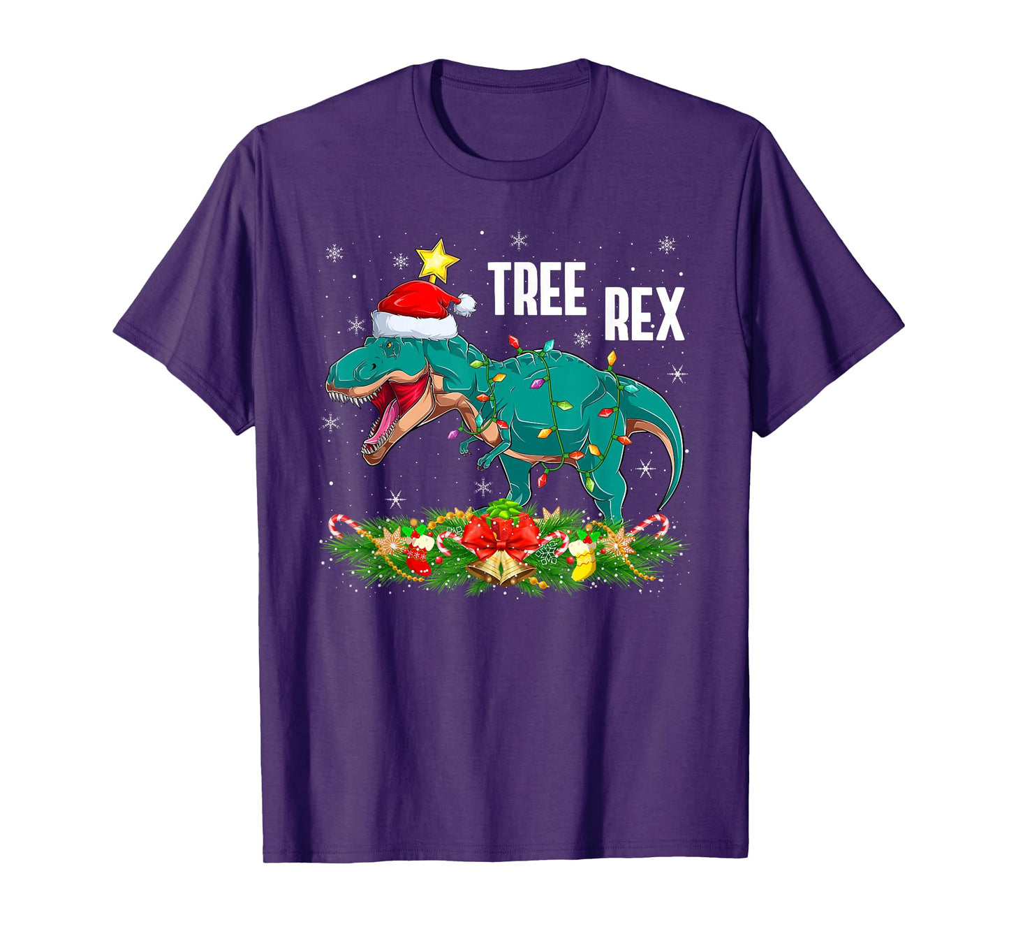 Dinosaur Tree Rex Christmas Lights Pajamas Men Boys Xmas T-Shirt