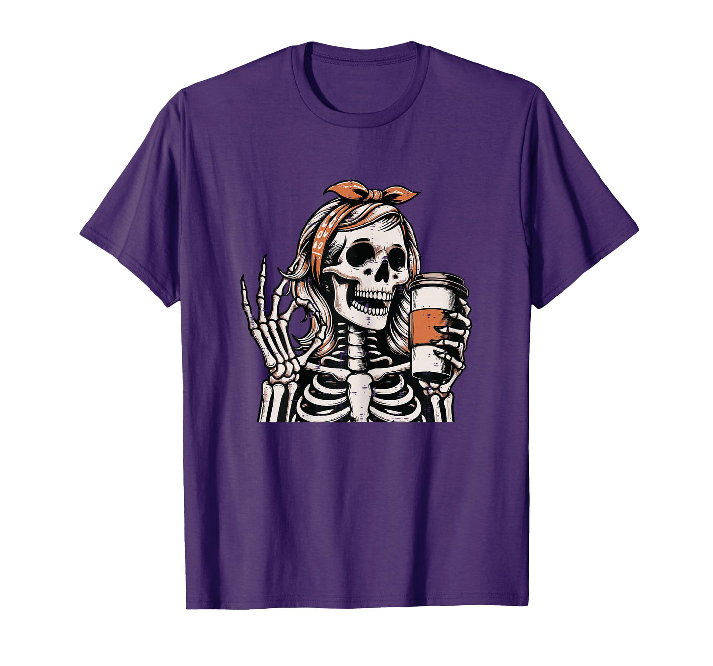 Halloween Skeleton Woman Ok Hand Coffee Costume Women Girls T-Shirt