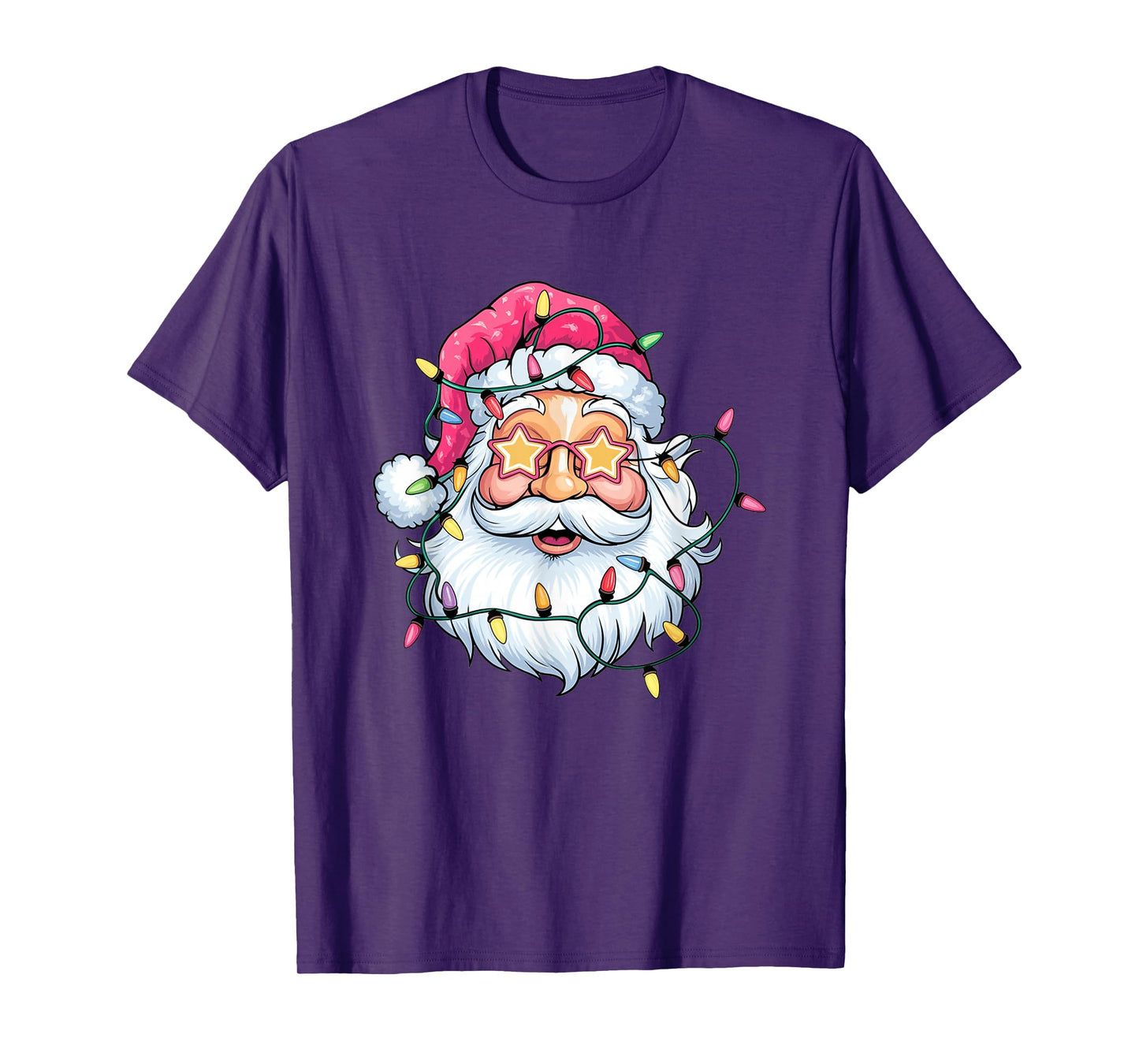 Santa with Star Glasses and Christmas Lights T-Shirt