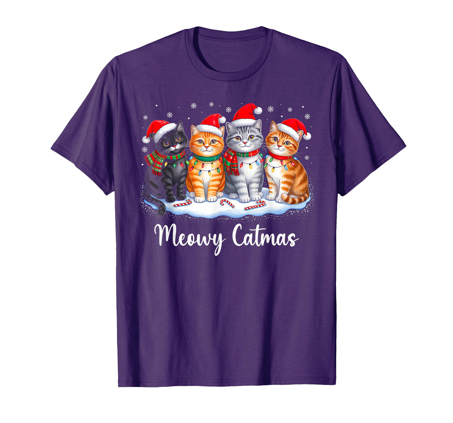 Meowy Catmas Cat Christmas Lights Xmas Pajamas Cat Lover T-Shirt