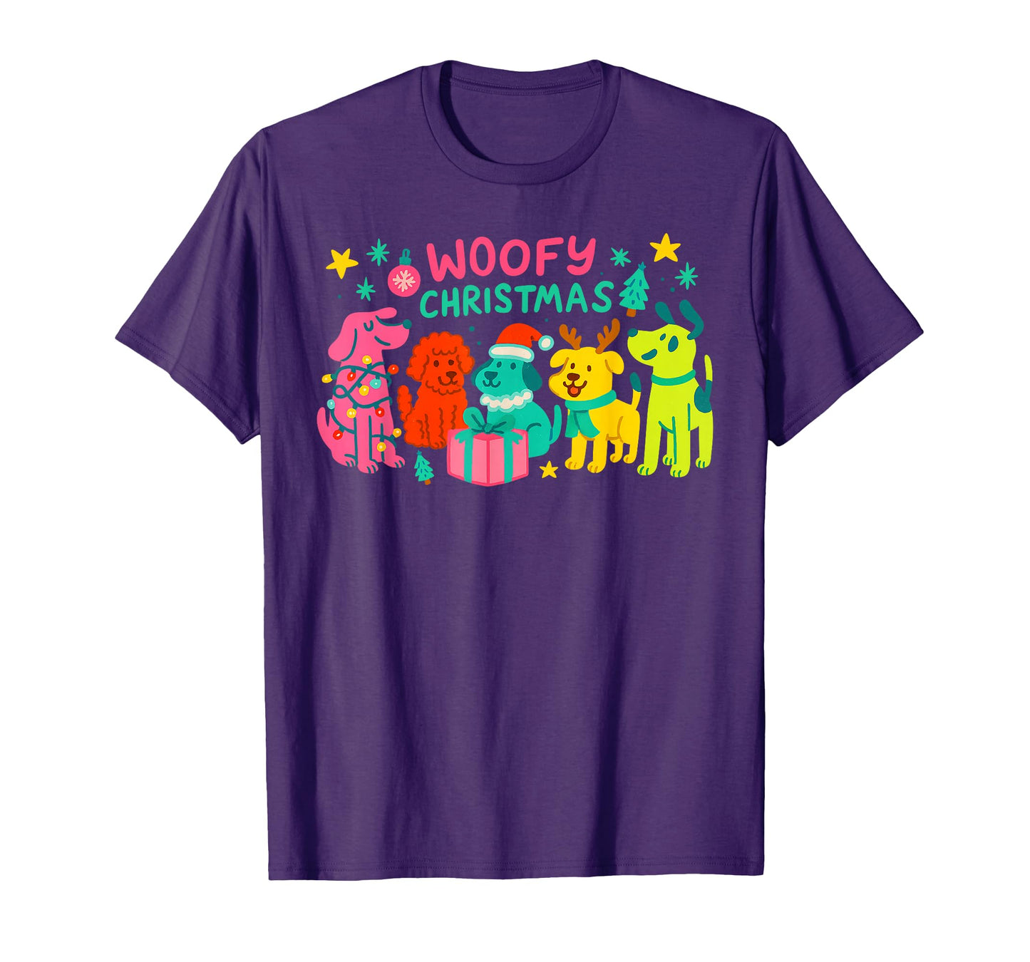 Woofmas Christmas Dogs Santa Hat Lights Reindeer Dog Mom T-Shirt