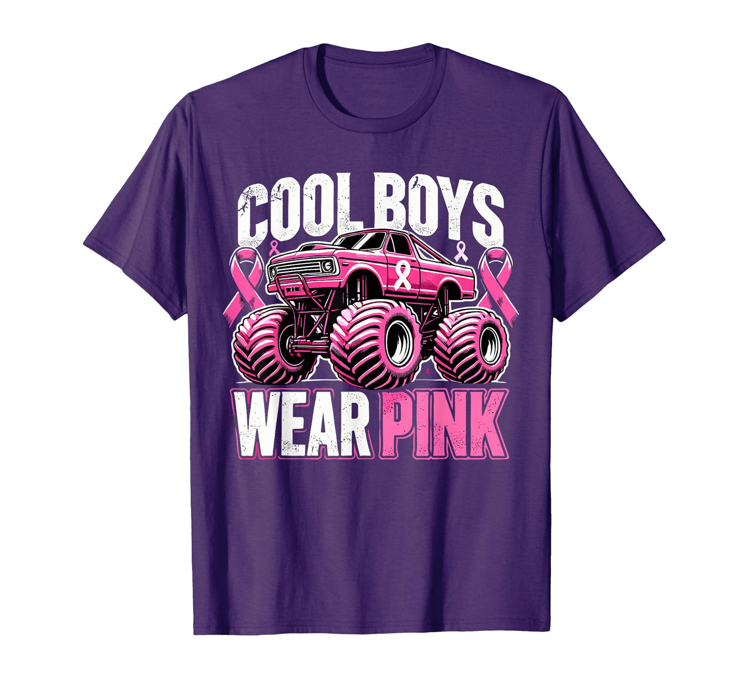 Monster Truck Breast Cancer Awareness Cool Boys Wear Pink T-Shirt