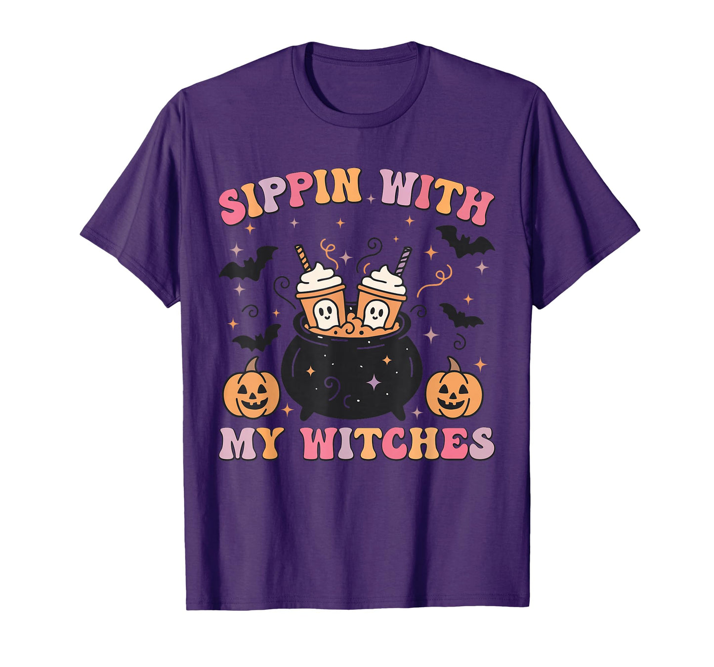 Halloween, Sippin with My Witches, Pumpkin, Fall, Coffee T-Shirt