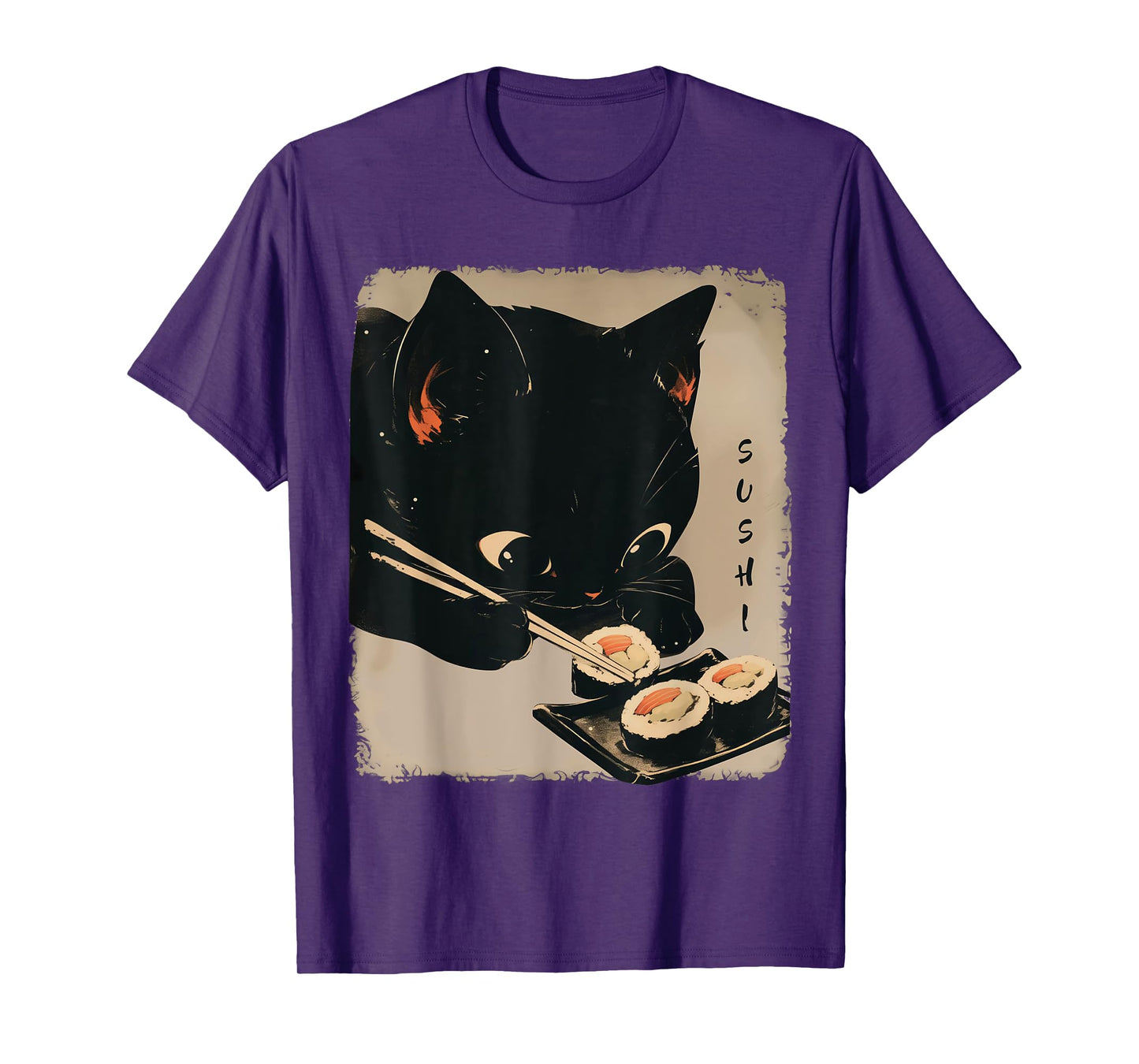 Kawaii Cat Eating Sushi Funny Japanese Anime Cute Cat Girls T-Shirt