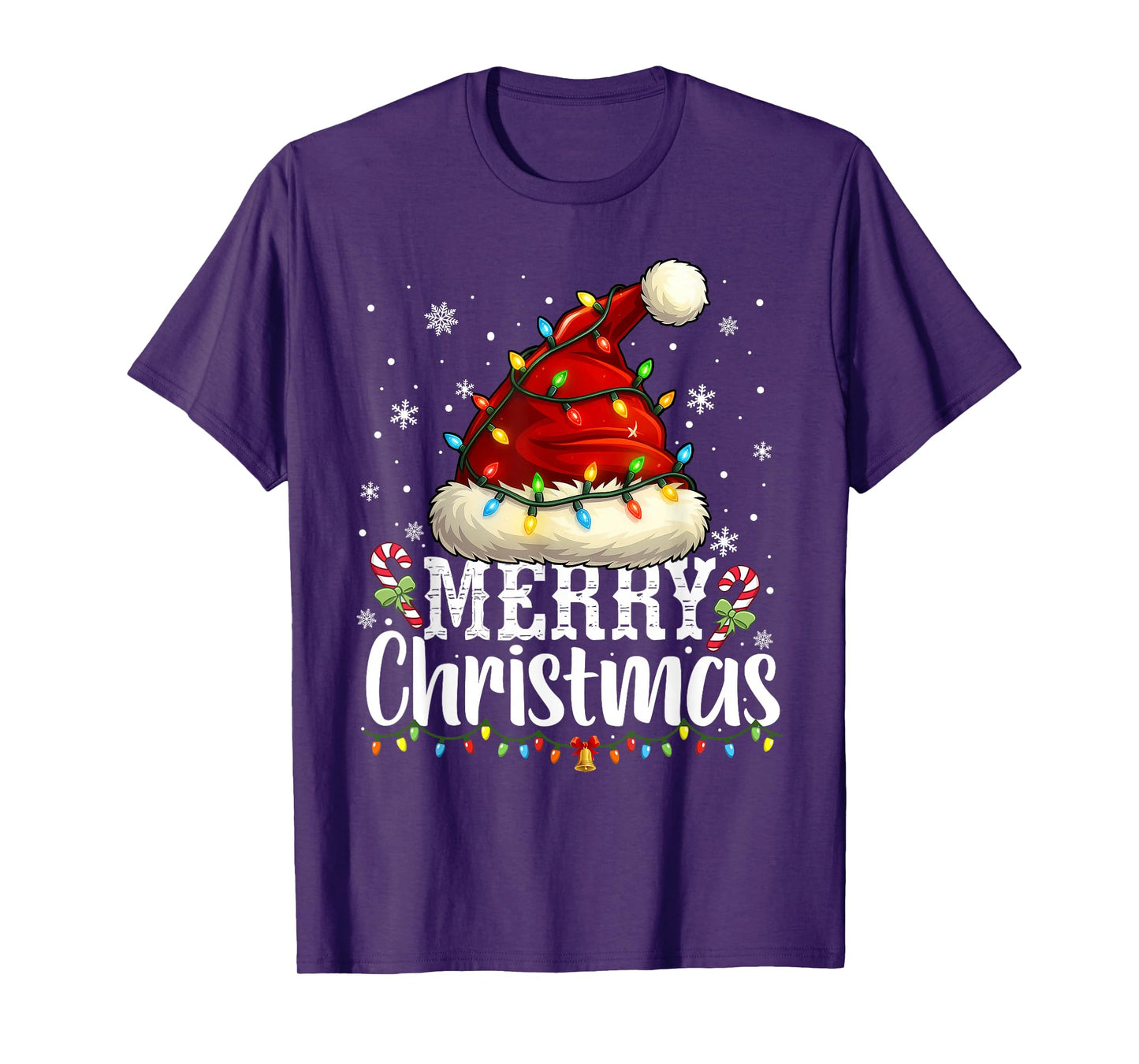 Merry Christmas Lights Santa Hat Xmas Family Pajamas Holiday T-Shirt