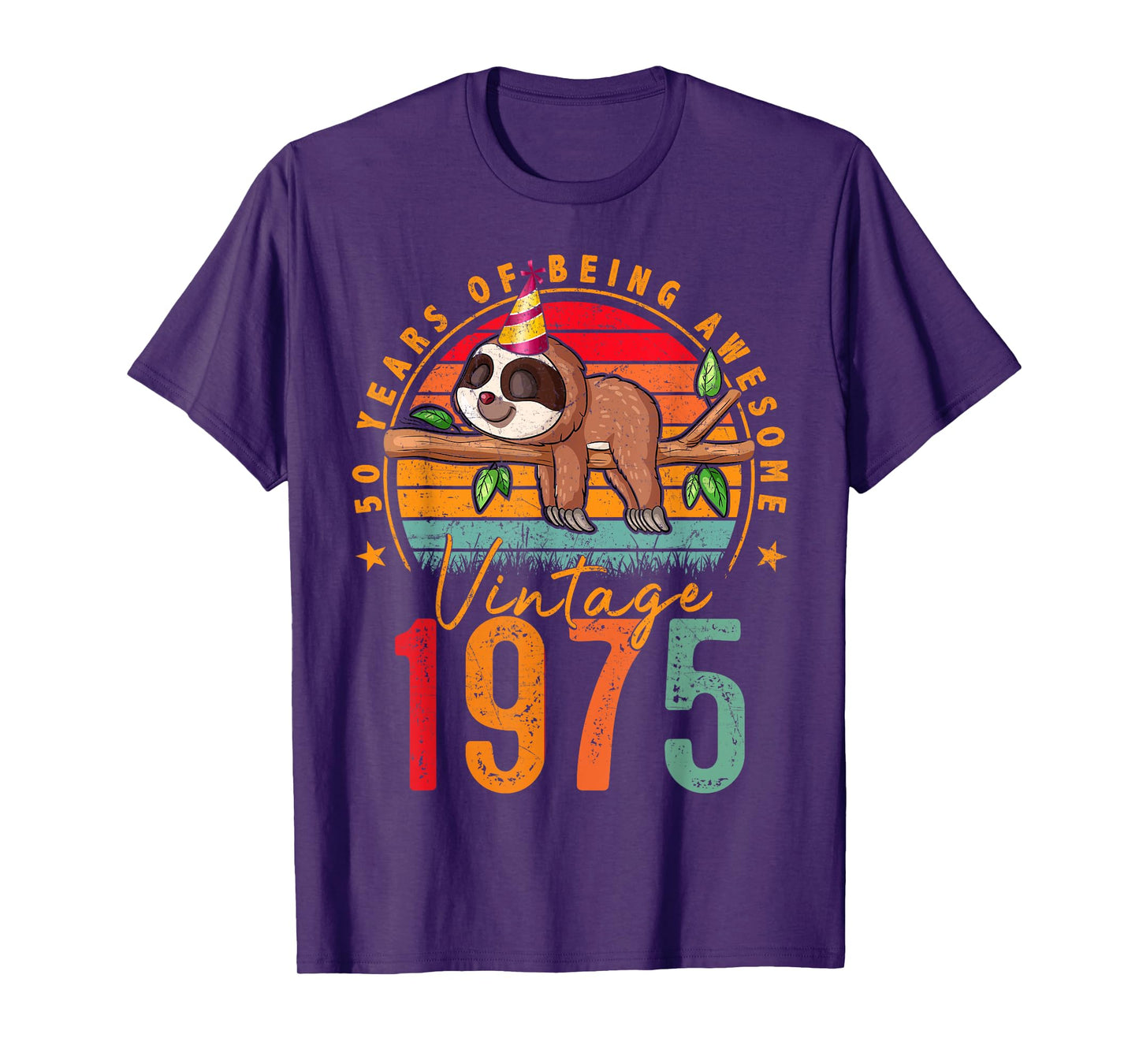50 Year Old Gifts Vintage 1975 Sloth 50th Birthday Mens T-Shirt