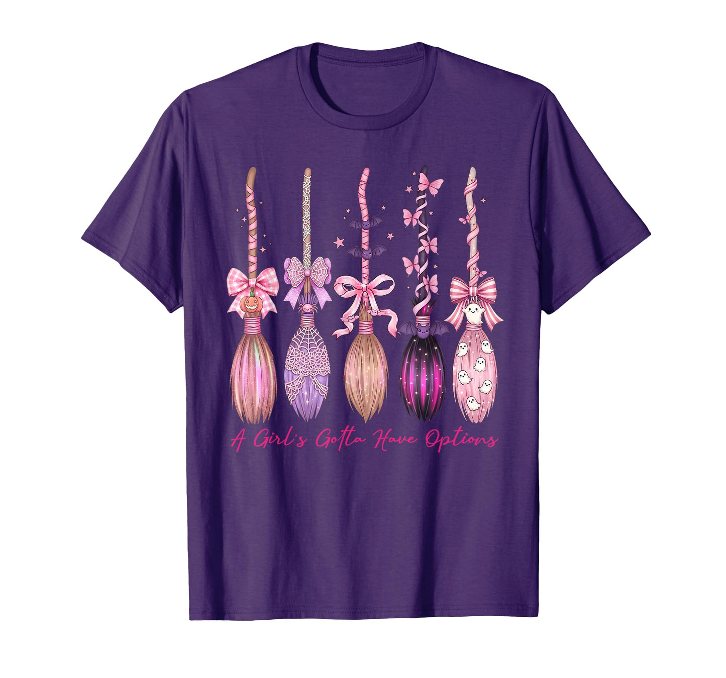 Cute Preppy Halloween A Girls Gotta Have Options Witch Broom T-Shirt