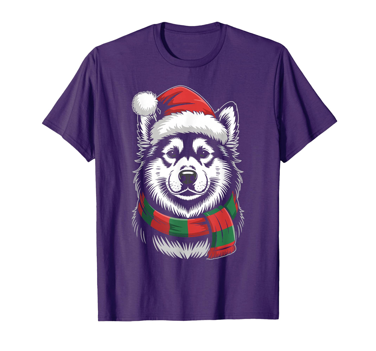Alaskan Malamute Dog Xmas Santa Hat Scarf Christmas Costume T-Shirt