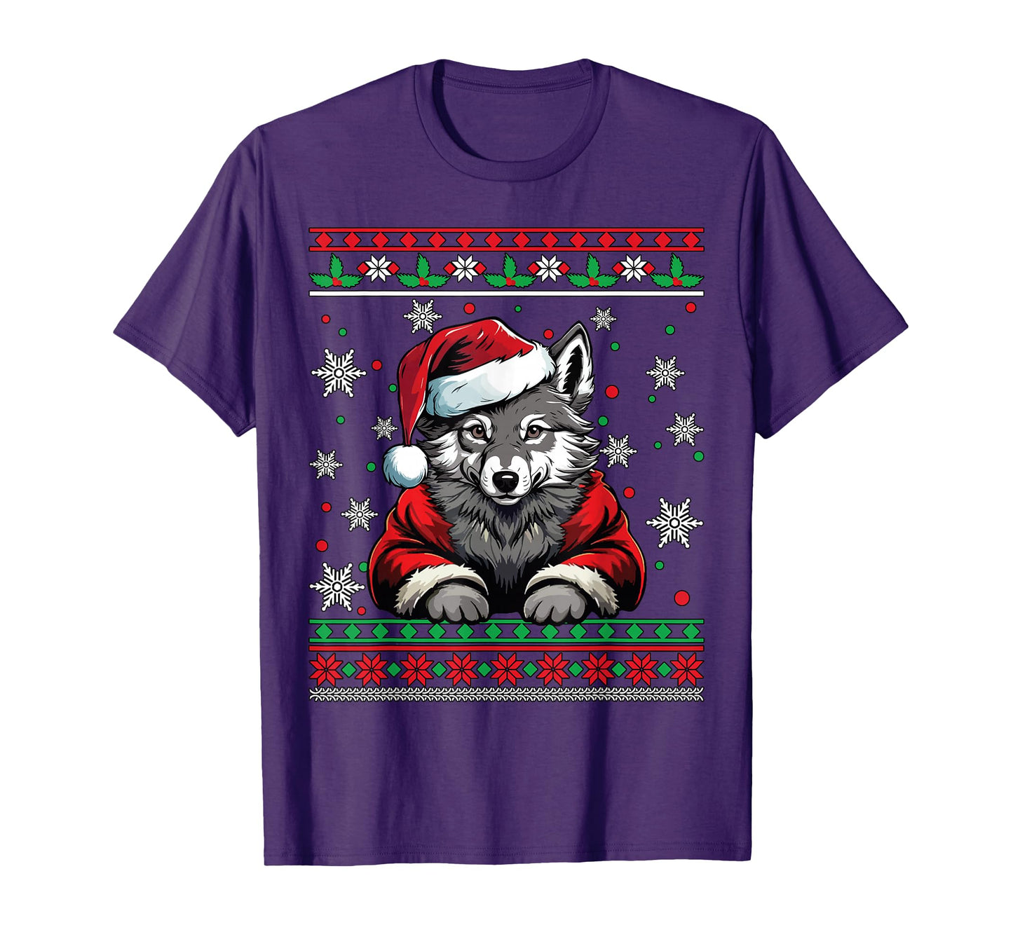 Wolf Santa Happy Christmas Funny Ugly Christmas T-Shirt