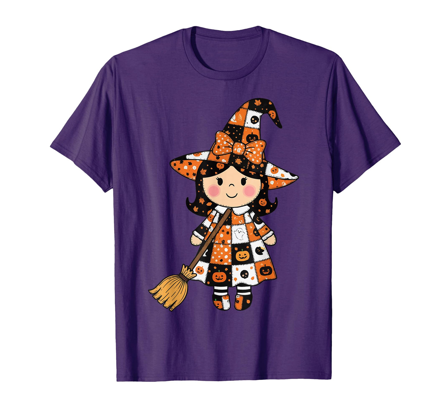 Adorable Halloween Patchwork Witch T-Shirt