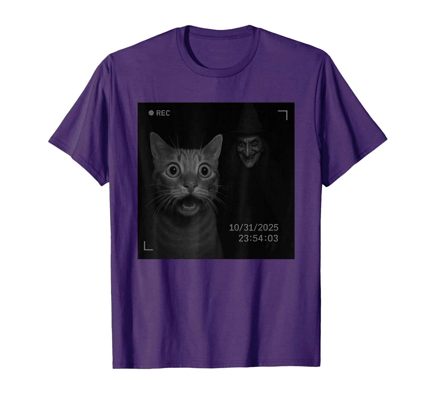 Funny Cat On Security Camera with Witch Halloween T-Shirt