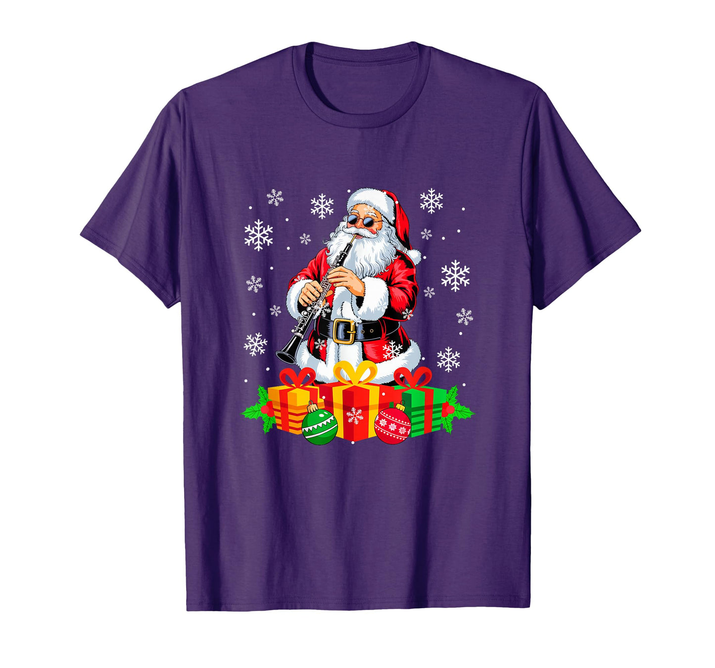 Santa Playing Oboe Instrument Colorful Christmas Boxes T-Shirt