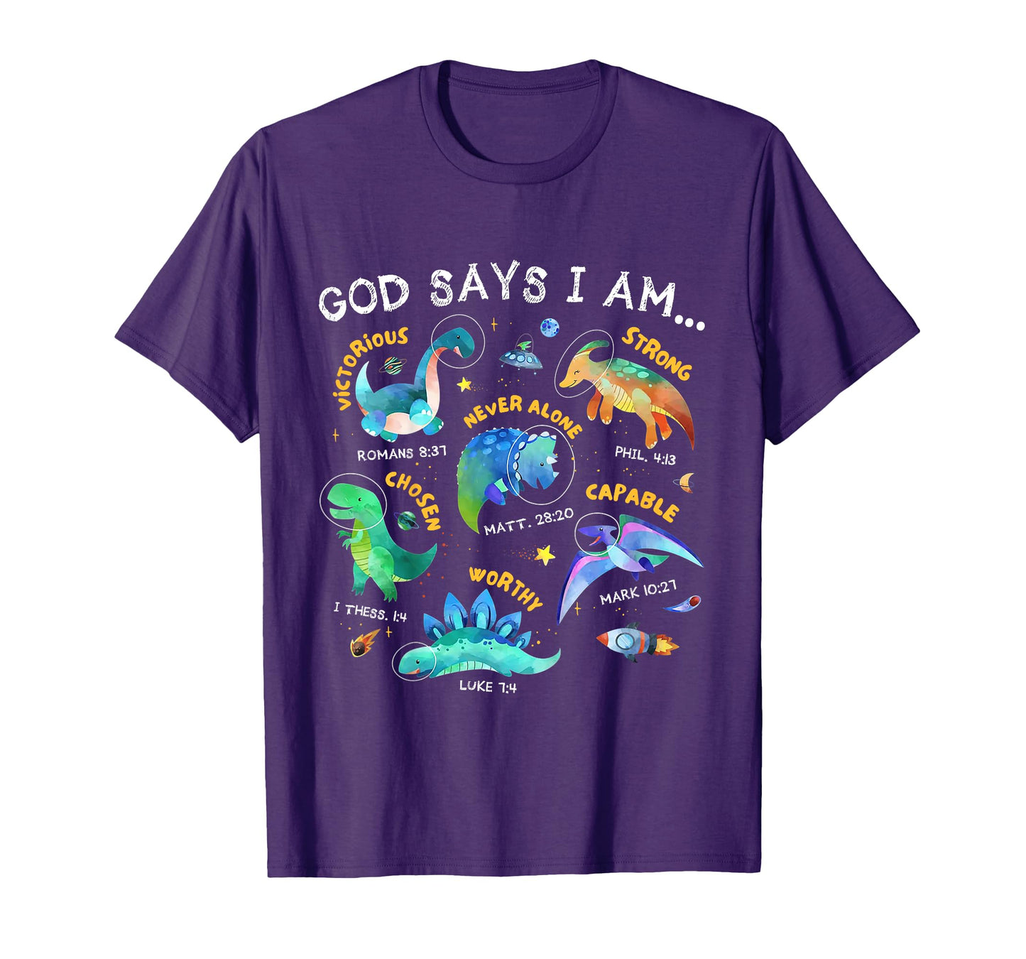 Kids God Says I Am Outer Space Dinosaur Bible Christian Boys T-Shirt