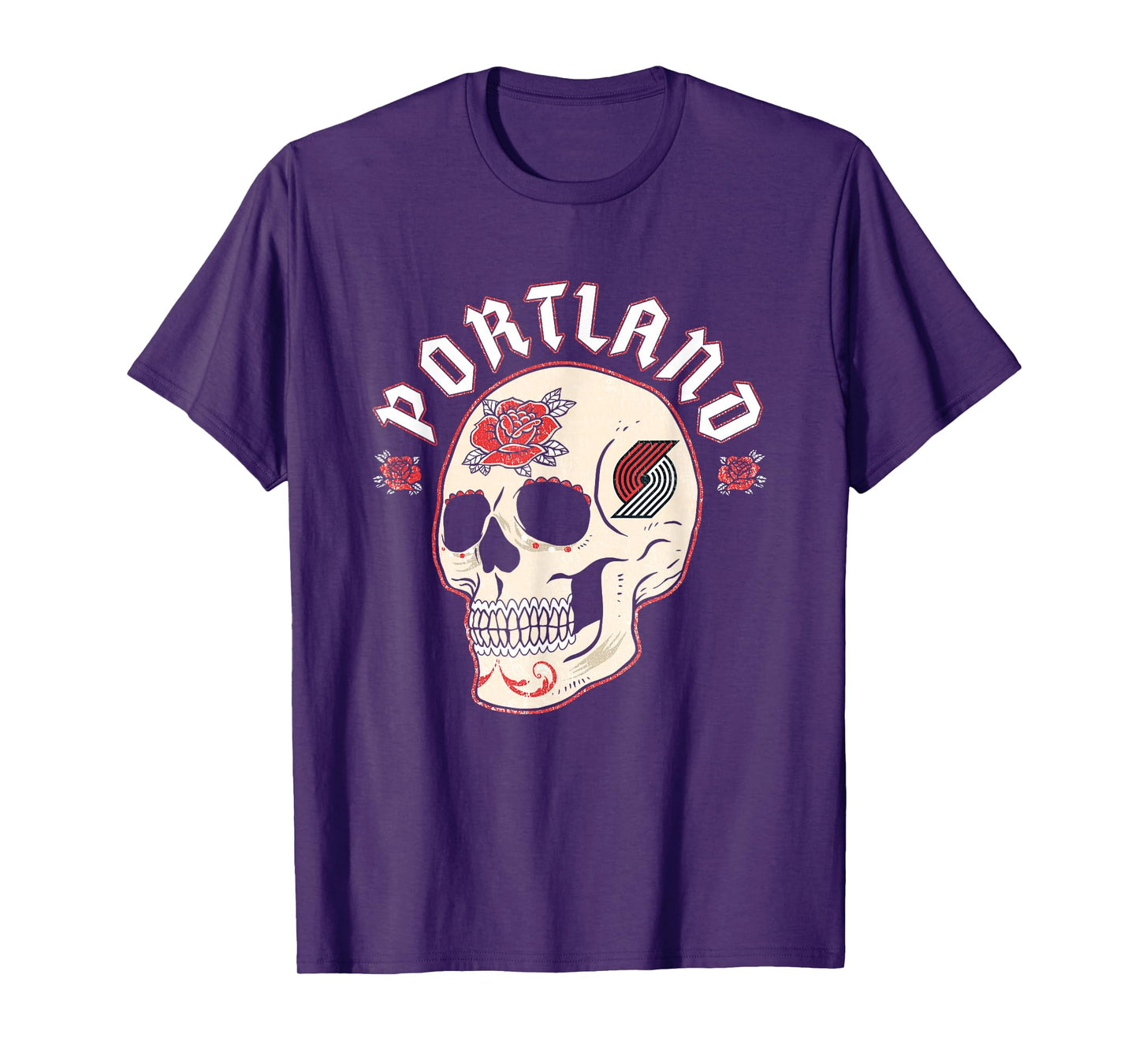 NBA Portland Trail Blazers Halloween Floral Skull T-Shirt