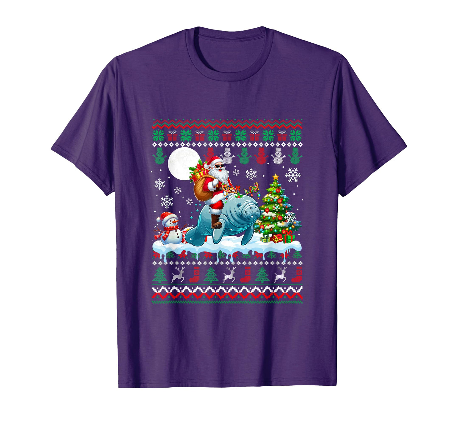 Santa Riding Reindeer Manatee Sweater Xmas Tree Snowman T-Shirt