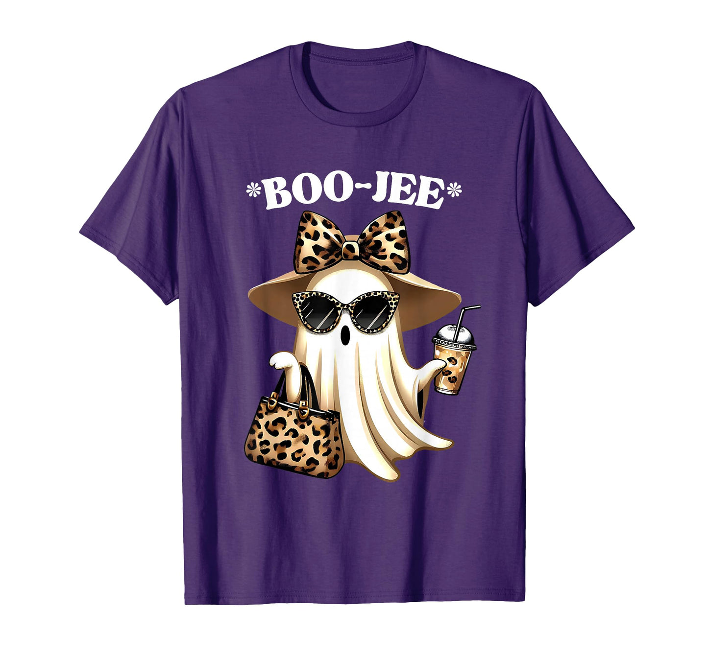 Coquette Leopard Ghost Coffee Boo-JEE Halloween Boujee Ghost T-Shirt