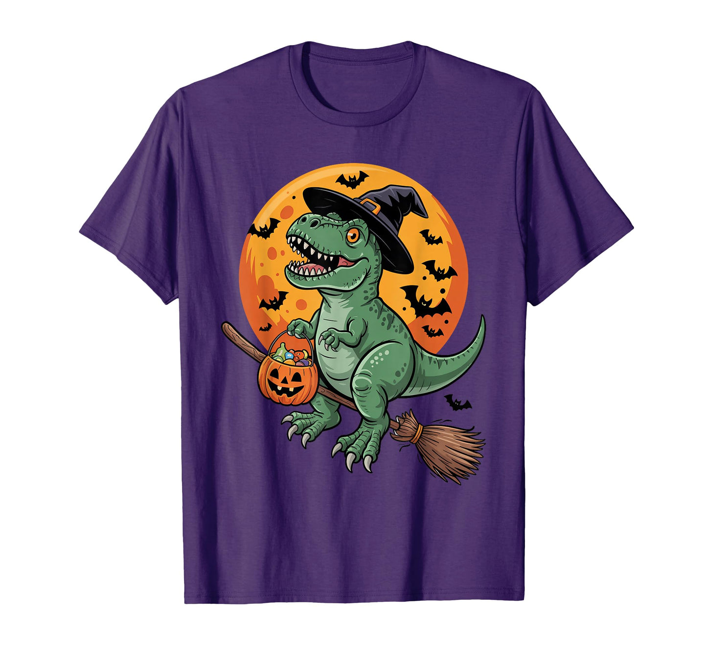 Trick or Treat Dinosaur Witch Halloween Pumpkin Candy Bucket T-Shirt