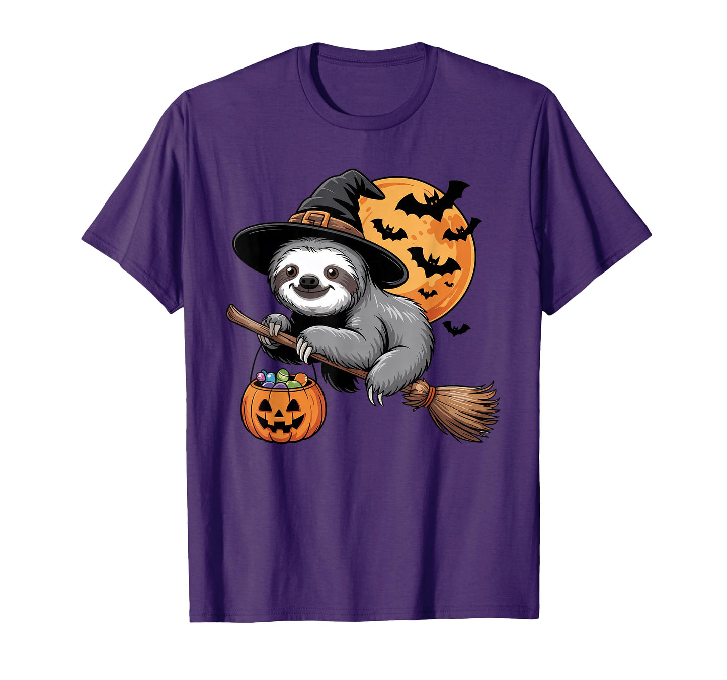 Trick or Treat Sloth Witch Halloween Pumpkin Candy Bucket T-Shirt