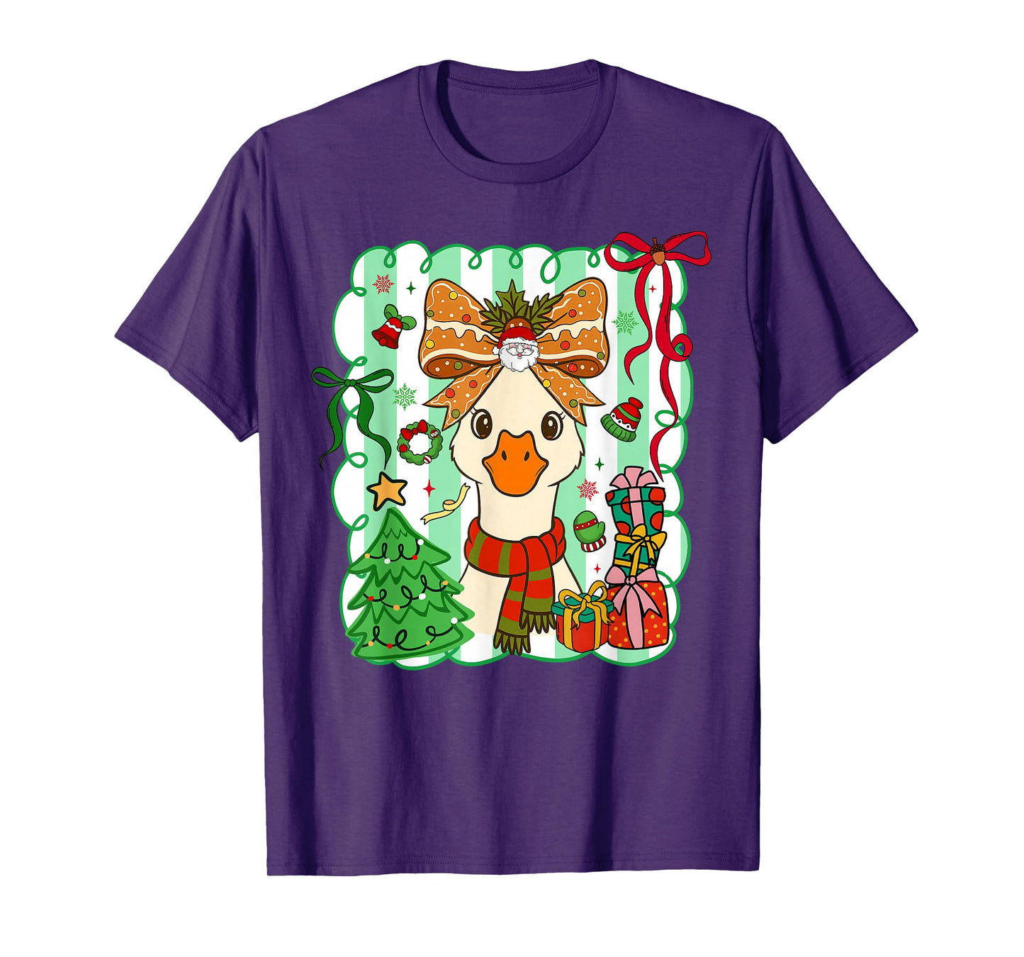 Preppy Gooses Bow Xmas Tree Funny Christmas Girl Women T-Shirt