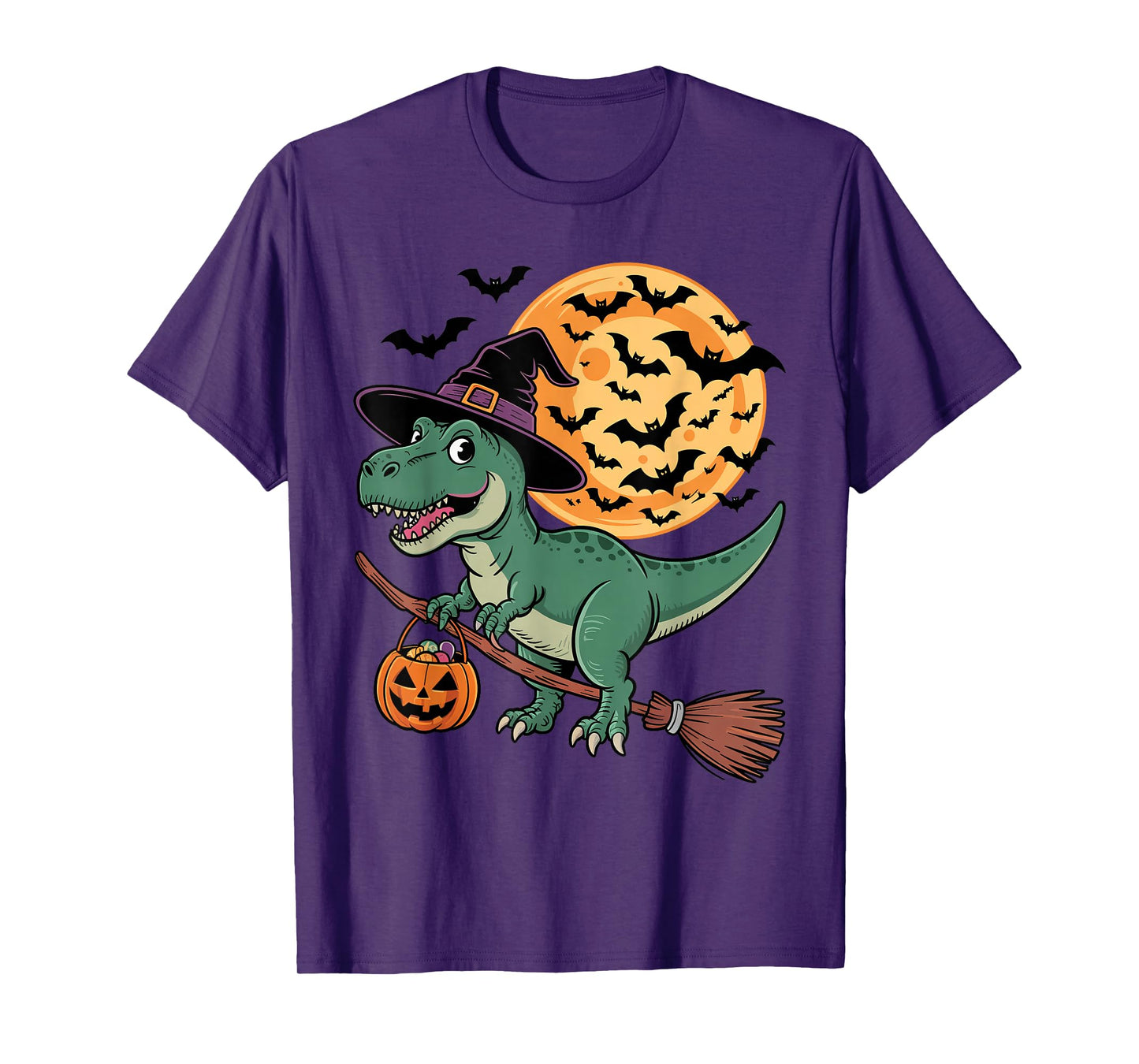 Cute Dinosaur Witch with Jack-O-Lantern Pumpkin Halloween T-Shirt