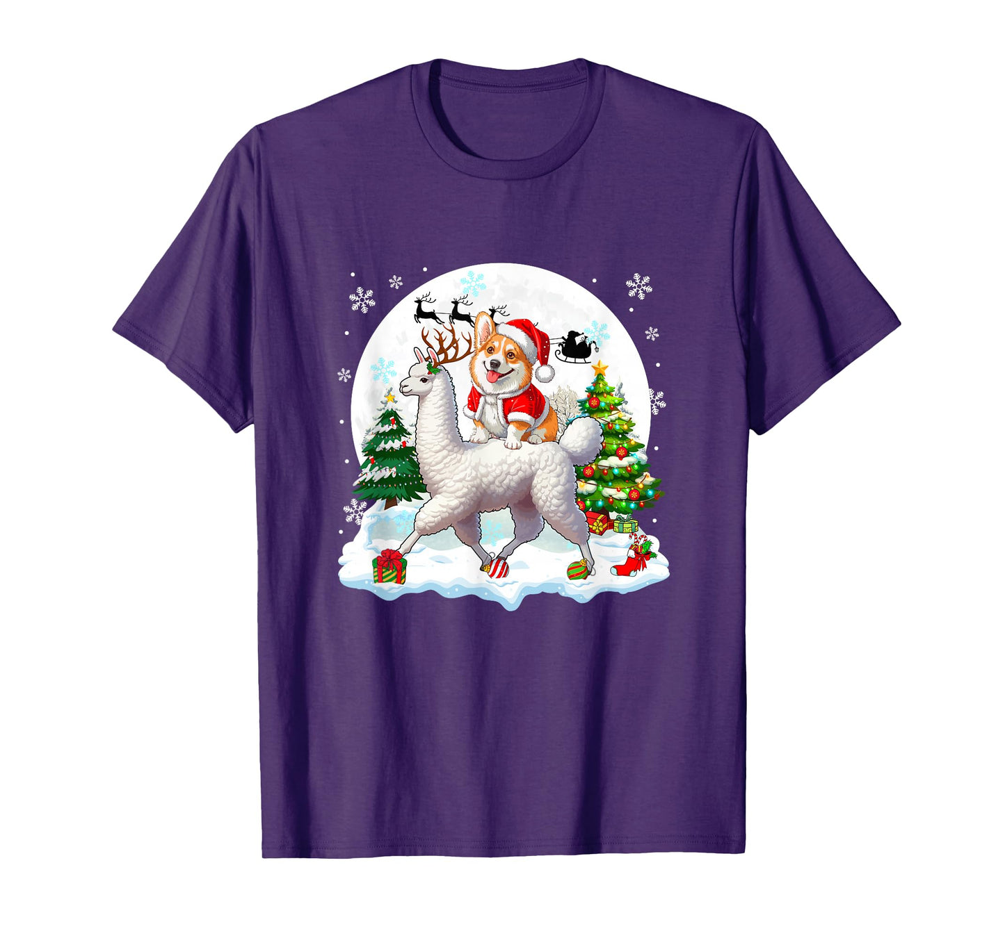 Santa Corgi Riding Llama Reindeer Christmas Owner Kids T-Shirt
