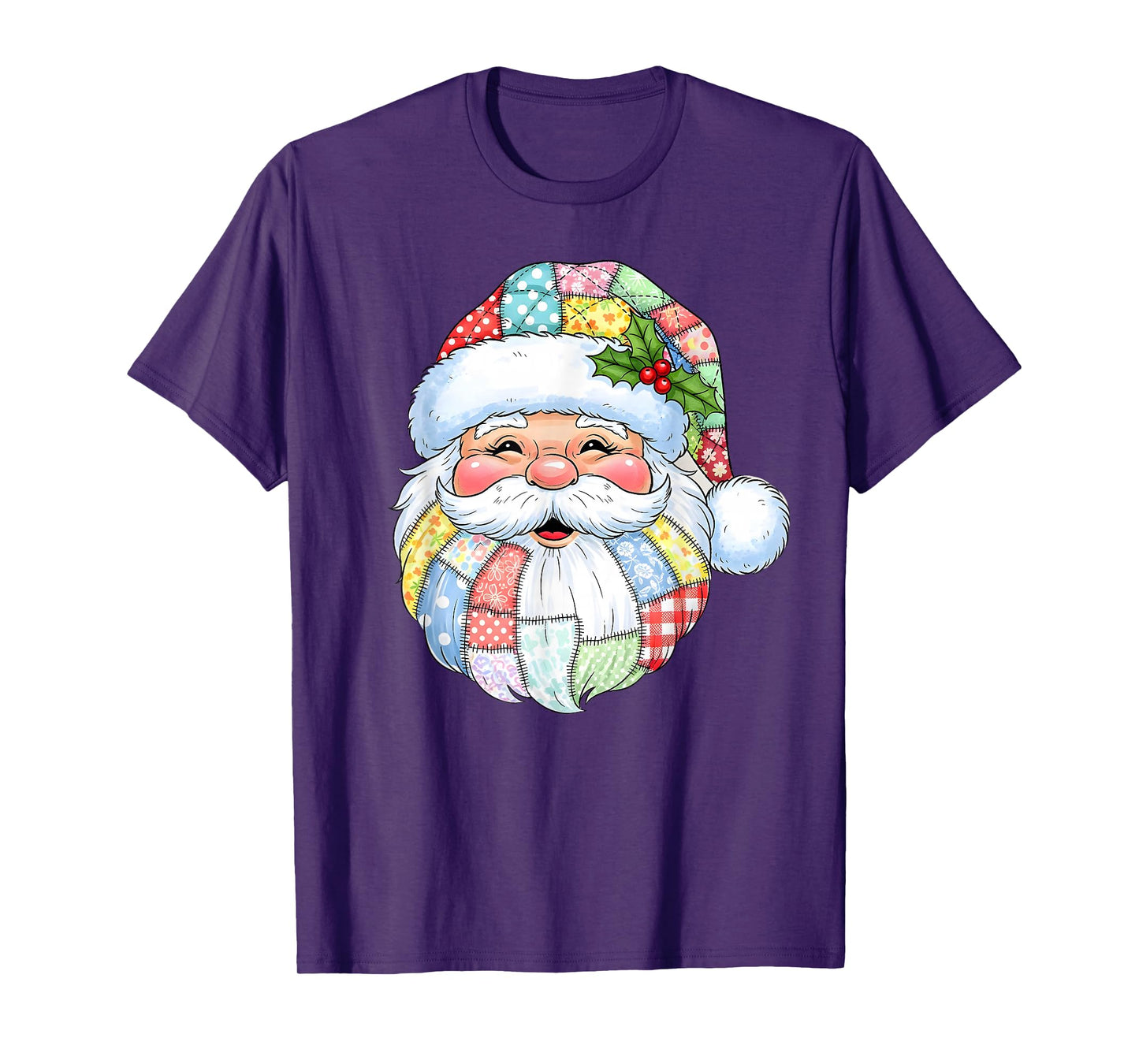 Patchwork Santa Claus Face Preppy Girly Christmas Girls Kids T-Shirt